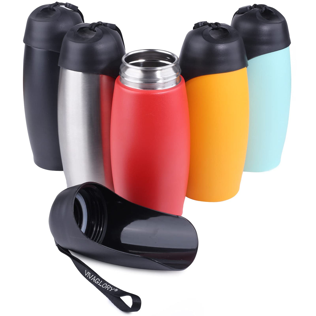 VIVAGLORY Dog Water Bottle, Pet Drinking Bottle, 25oz Portable & Leakproof Stainless Steel Dog Travel Water Bottle Bowl with Lar