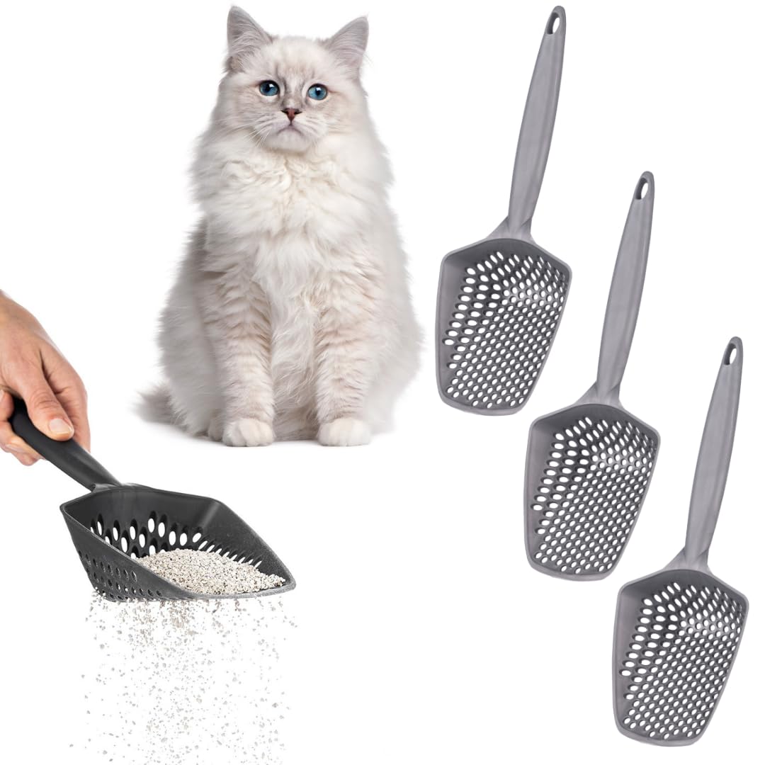 Eynel Set Of 3 Cat Litter Scoop With Small Holes, Deep Sifting Shovel For Fine Litter, Reptile Terrarium Sand & Rabbit Pooper Li