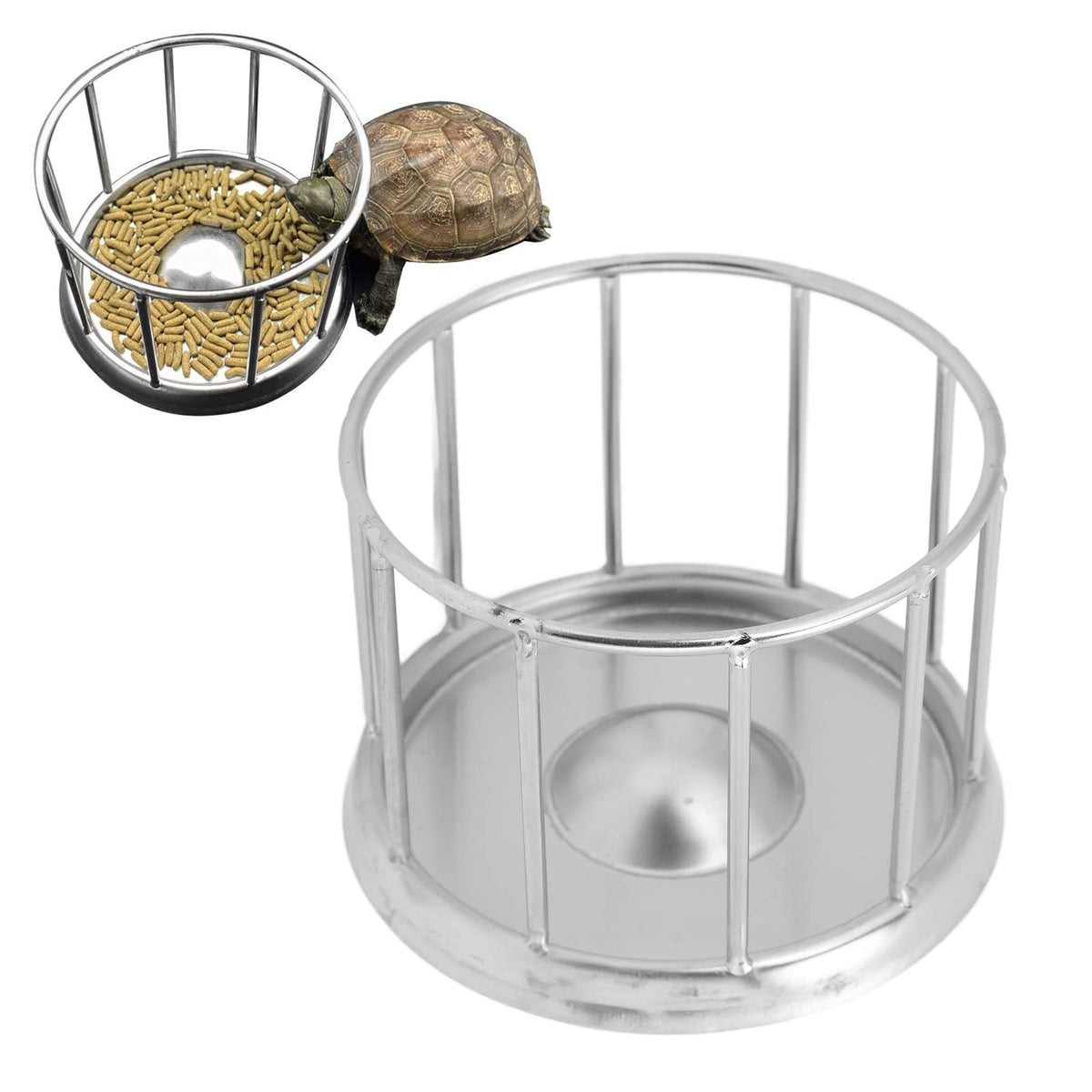 Tnfeeon Reptile Stainless Steel Food Dish Tortoise Feeding Basin Round Railing Shape Tortoise Dish Water Tray Pet Supplies For Home Vivarium Pet Store