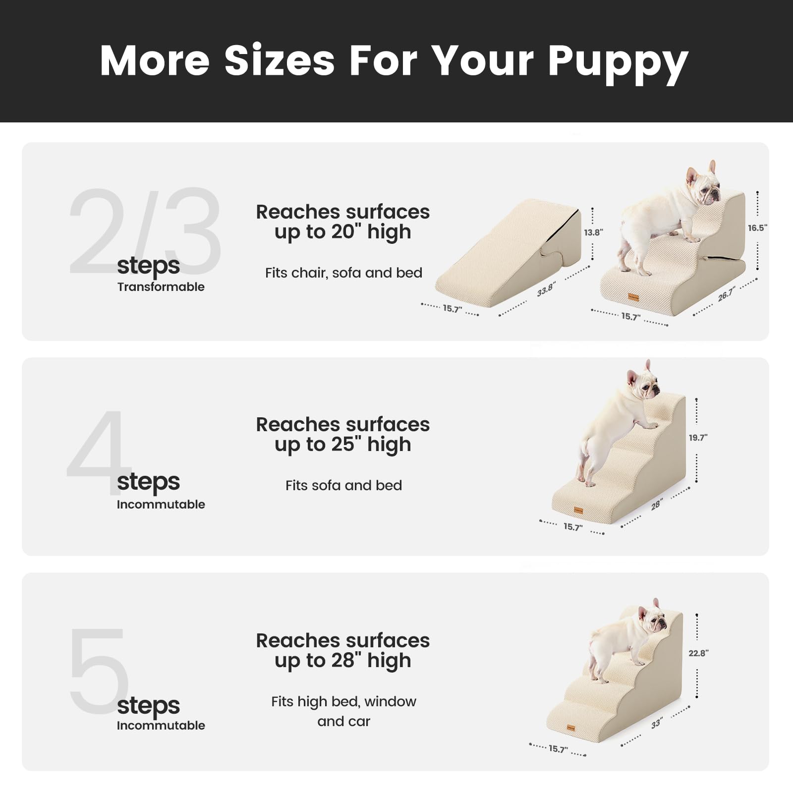 Gardner Pet Dog Stairs for Small Dogs 22.8 H, 5-Step Beige Curved Pet Stairs, Dog Steps for High Bed, Couch (24-30 in) with Dura