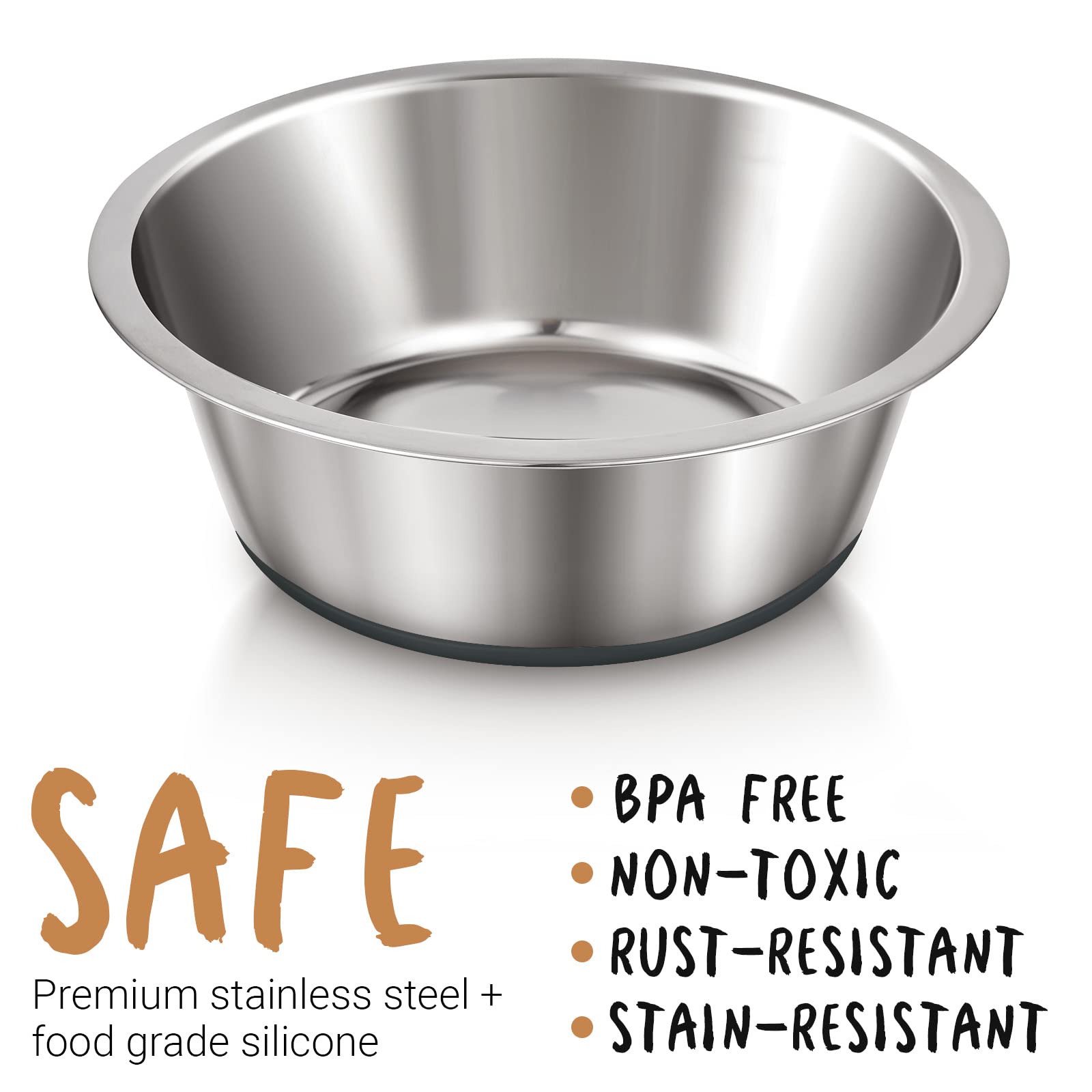 PEggY11 Deep Stainless Steel Anti-Slip Dog Bowls, 2 Pack, 3 cups