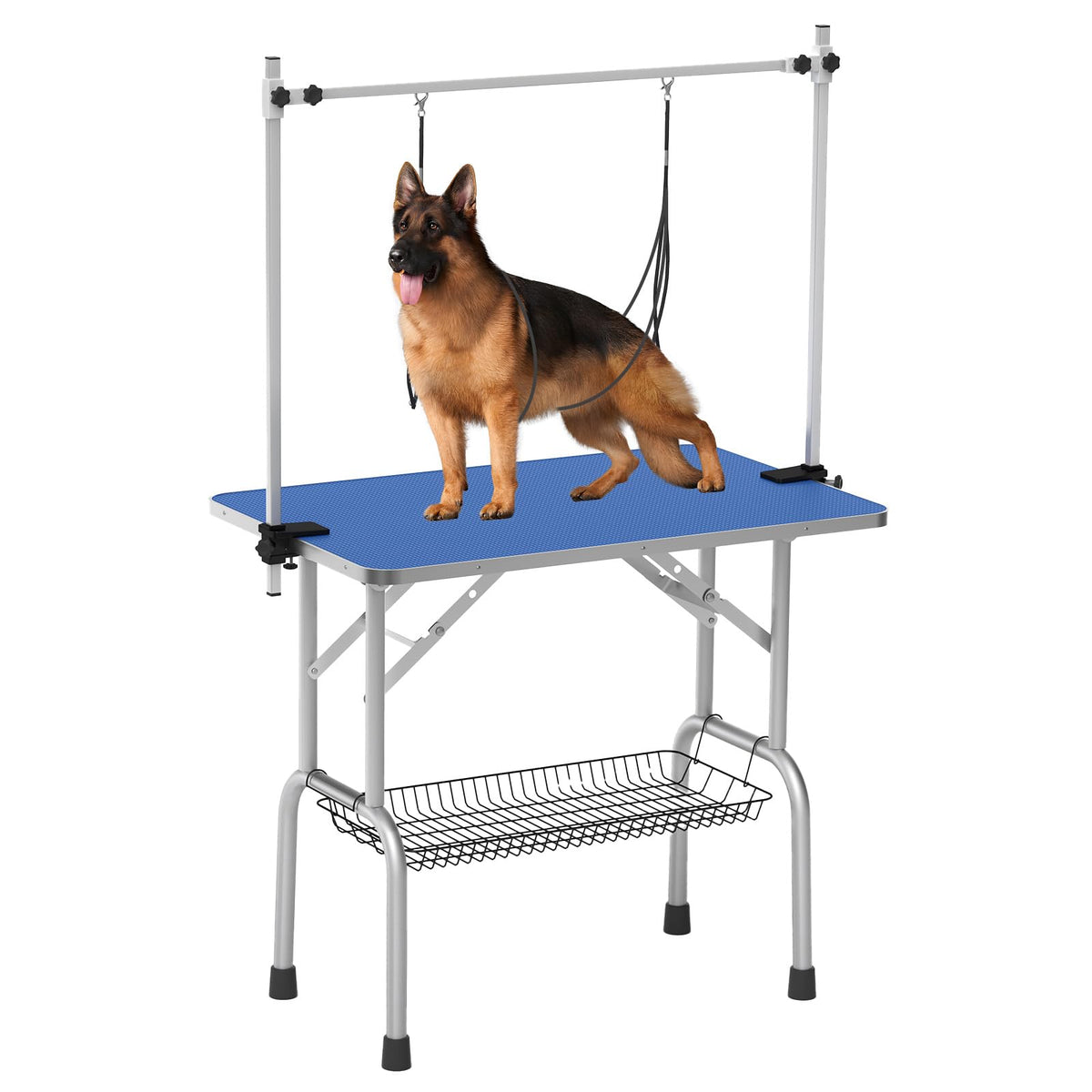 Unovivy Dog/Pet Grooming Table Foldable Height Adjustable - 36-Inch Portable Dog Grooming Table With Arm Noose & Mesh Tray, Maximum Capacity Up To 300Lbs (Dark Blue)