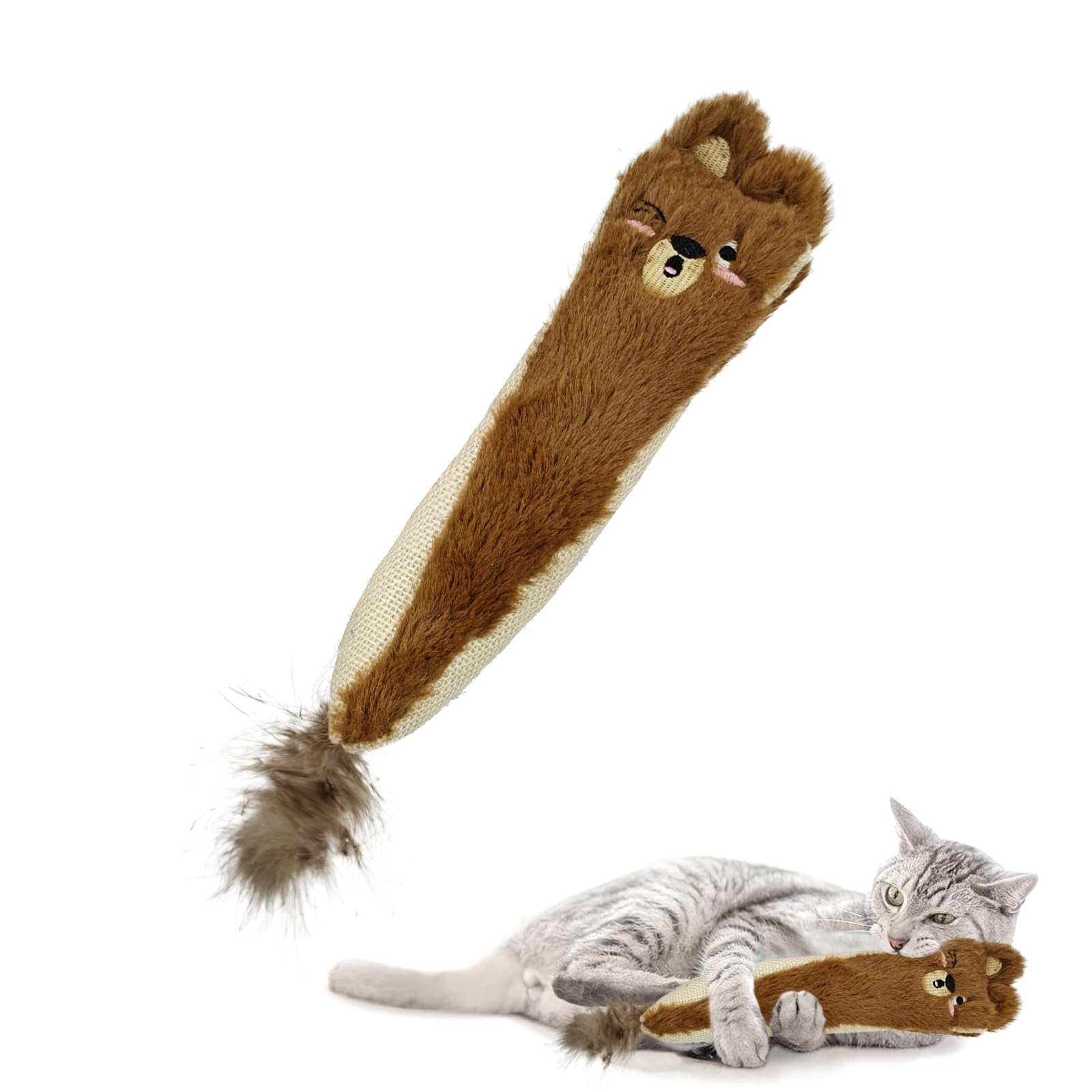Andiker Cat Toys For Indoor Cats,10.24In Plush Catnip Toy With Crinkle Paper Inside,Fluffy Interactive Cat Toy With Feather And 