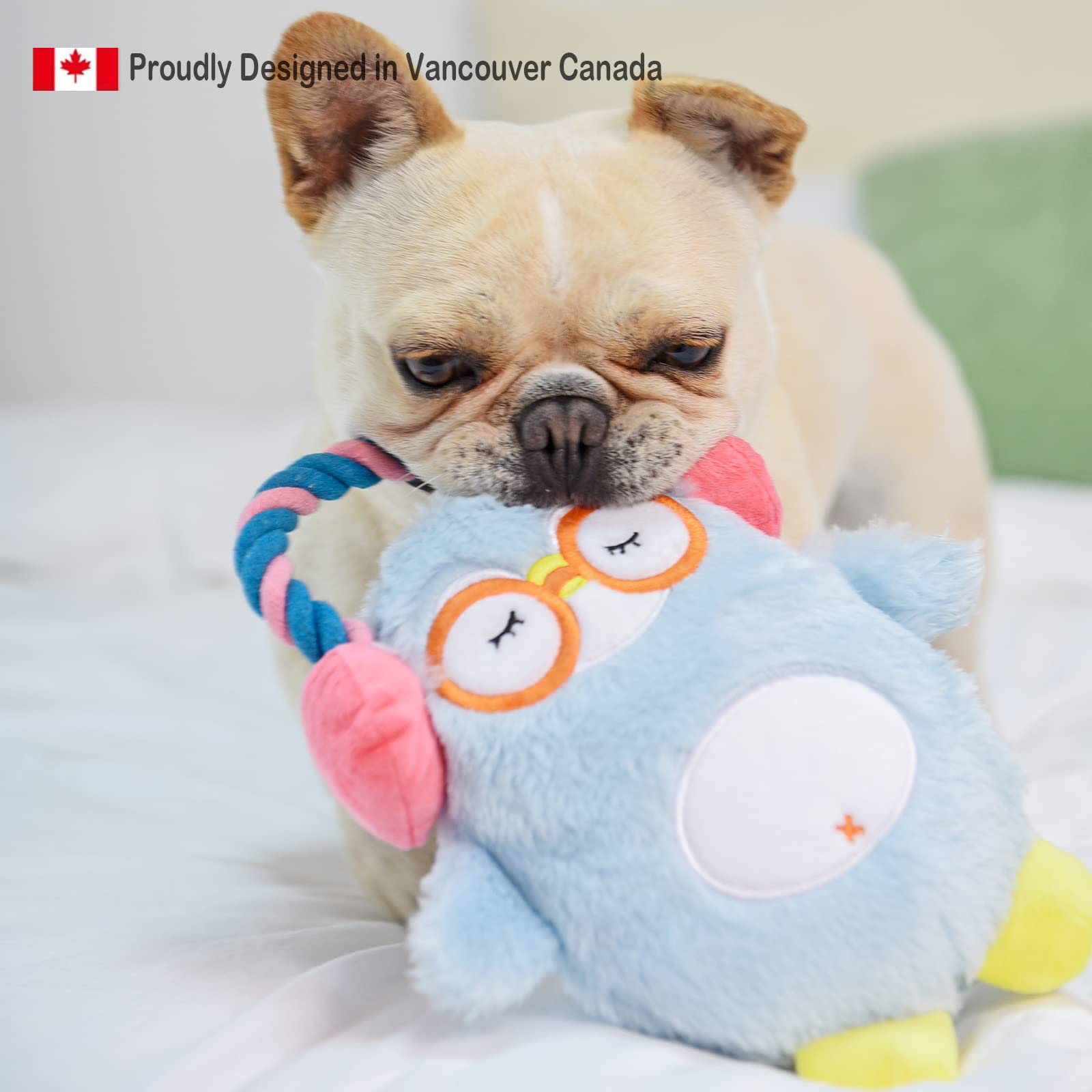 Hugsmart Pet ?Melody Bros | Squeaky Plush Rope Tug Dog Toy With Less Stuffing - Penguin