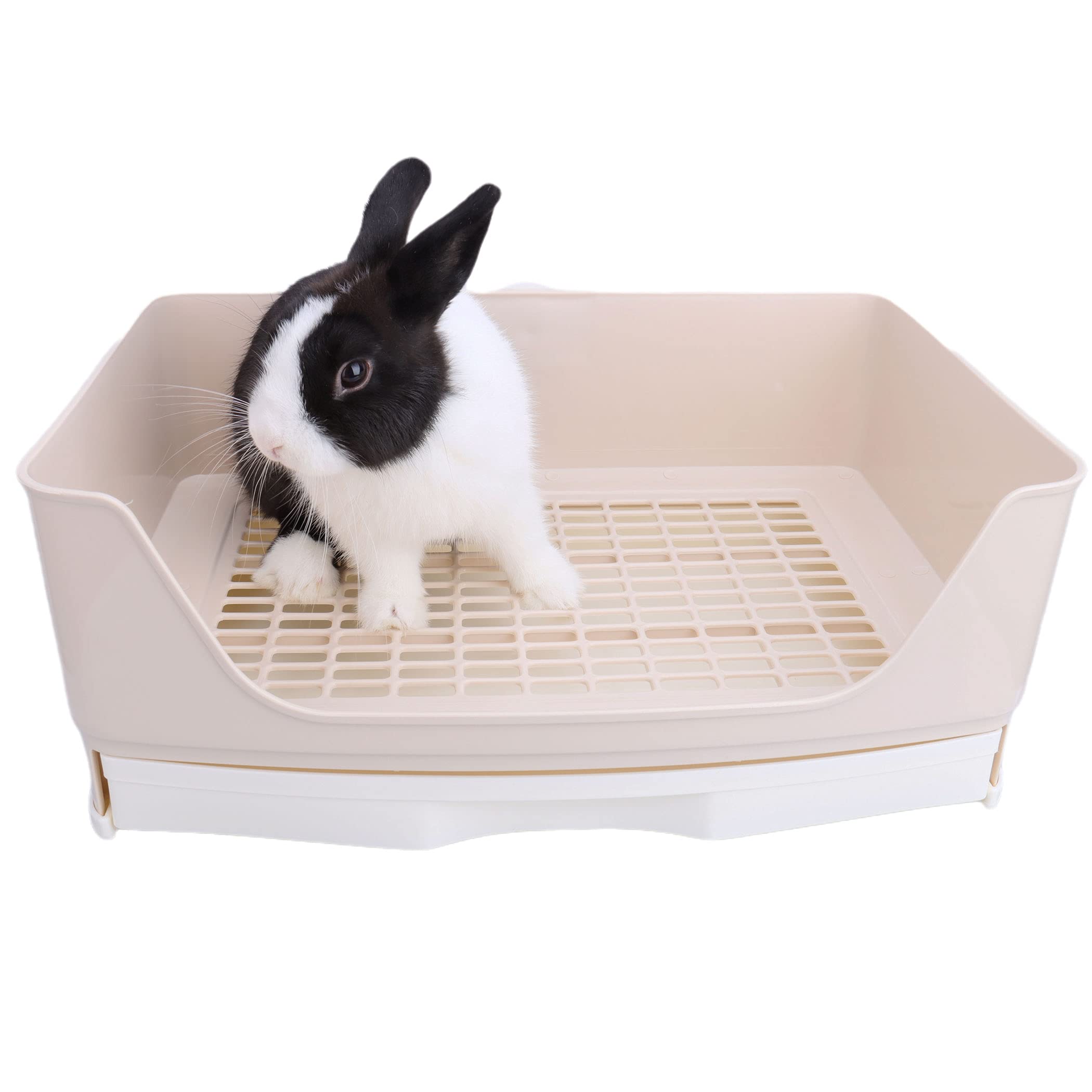 Rubyhome Oversize Rabbit Litter Box With Drawer, Corner Toilet Box With Grate Potty Trainer, Bigger Pet Pan For Adult Guinea Pig
