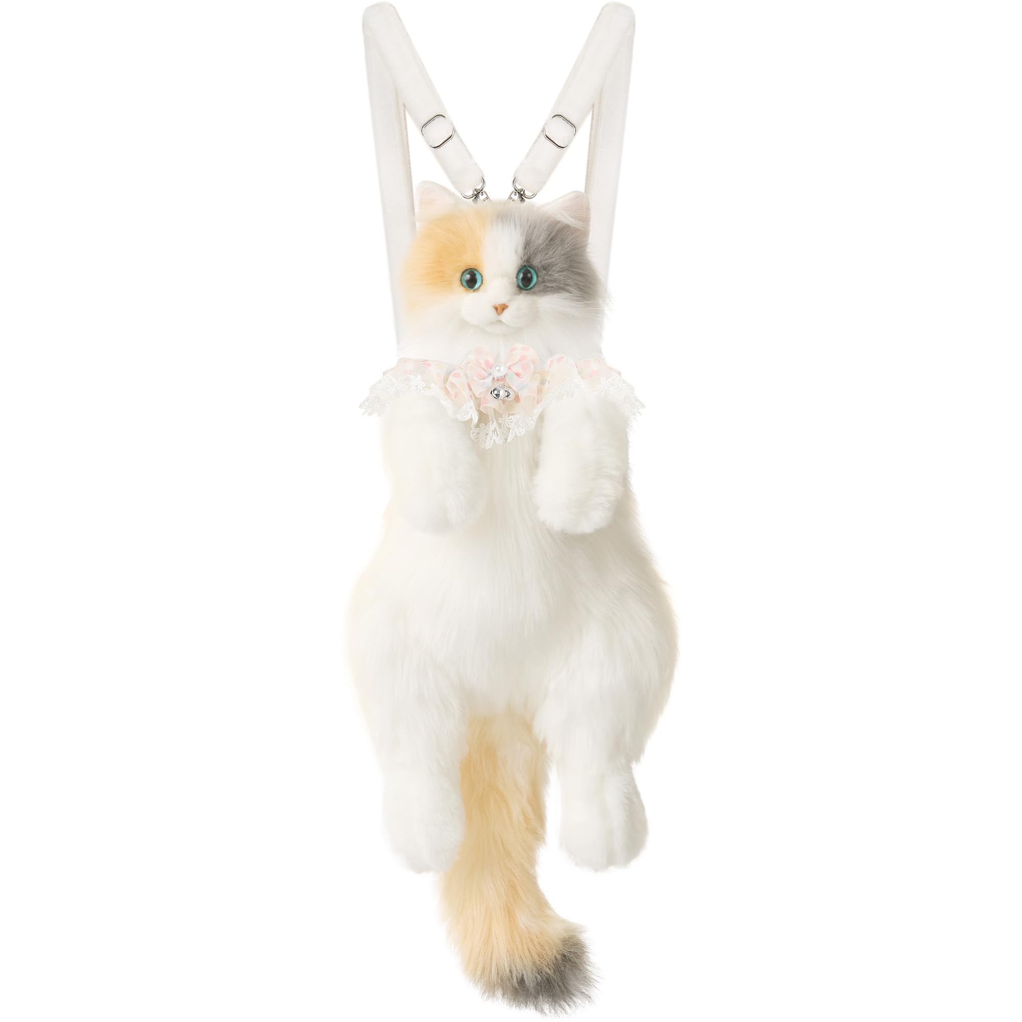Chobyner Backpack Handbags-F, Multicolor, Tricolor Cat With Lace Bell Bow Scarf