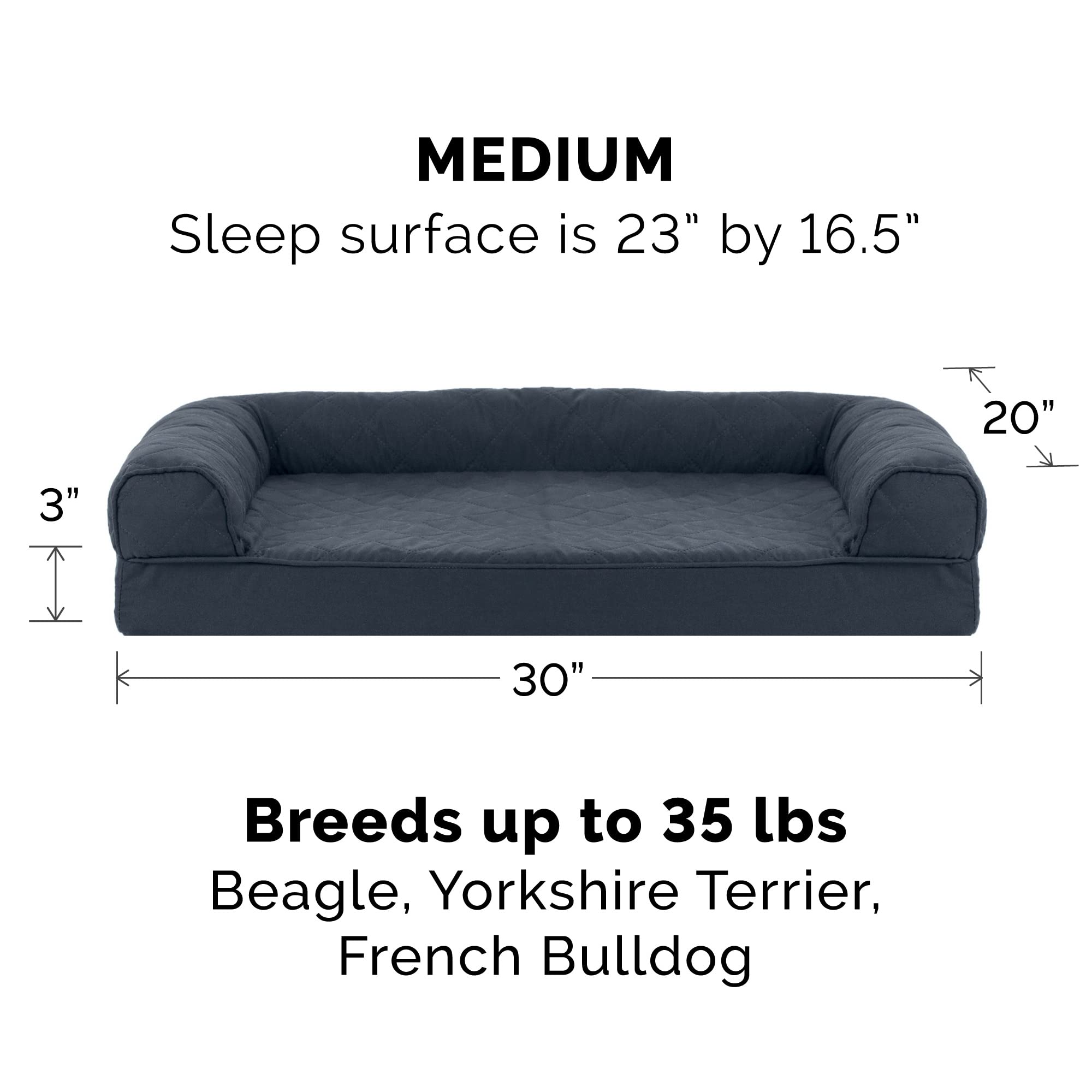 Furhaven Orthopedic Dog Bed For Medium/Small Dogs W/ Removable Bolsters & Washable Cover, For Dogs Up To 35 Lbs - Quilted Sofa - Iron Gray, Medium