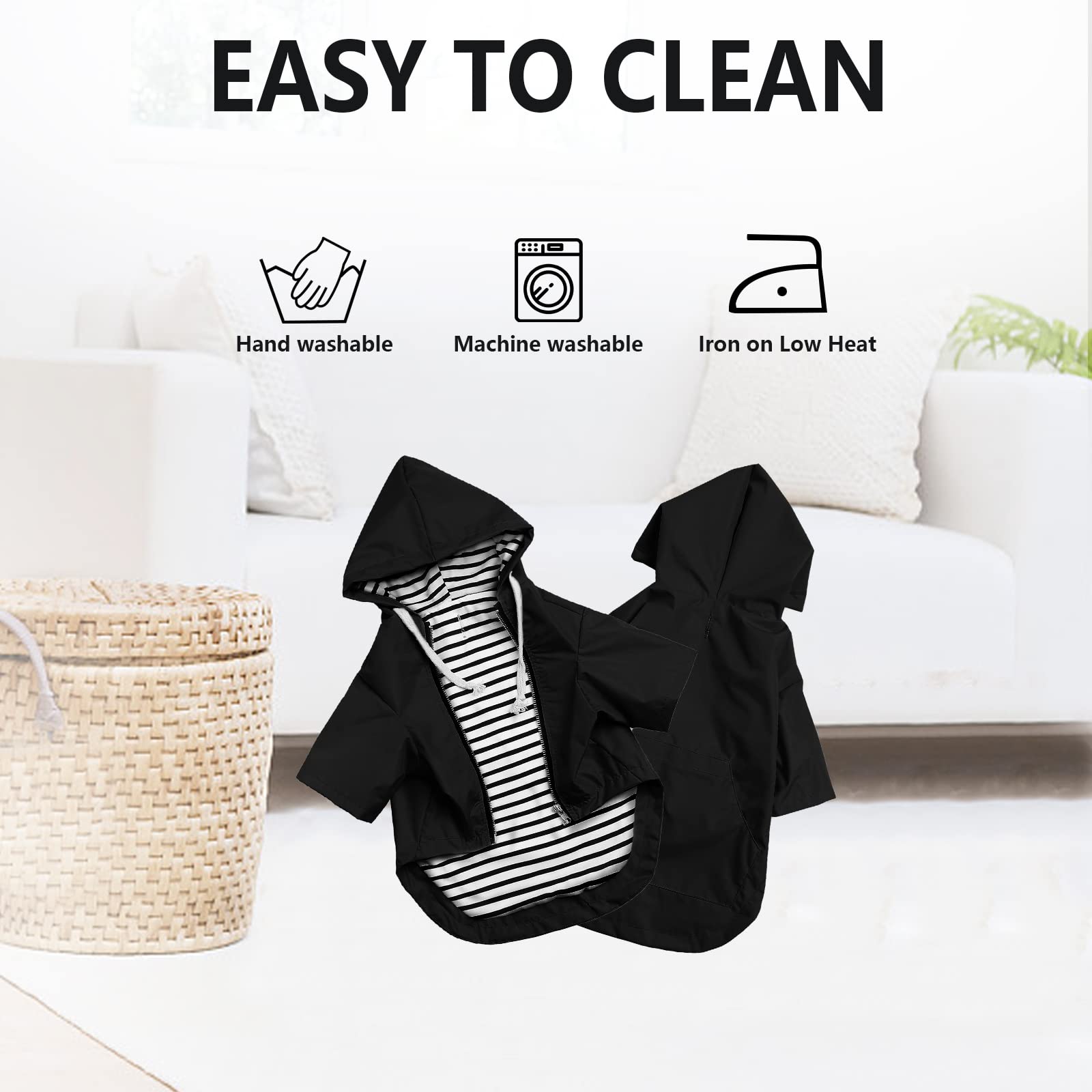 Dog Raincoat Waterproof Puppy Rain Jacket With Hood For Small Medium Dogs, Poncho With Reflective Strap, Storage Pocket And Harness Hole - Black - M