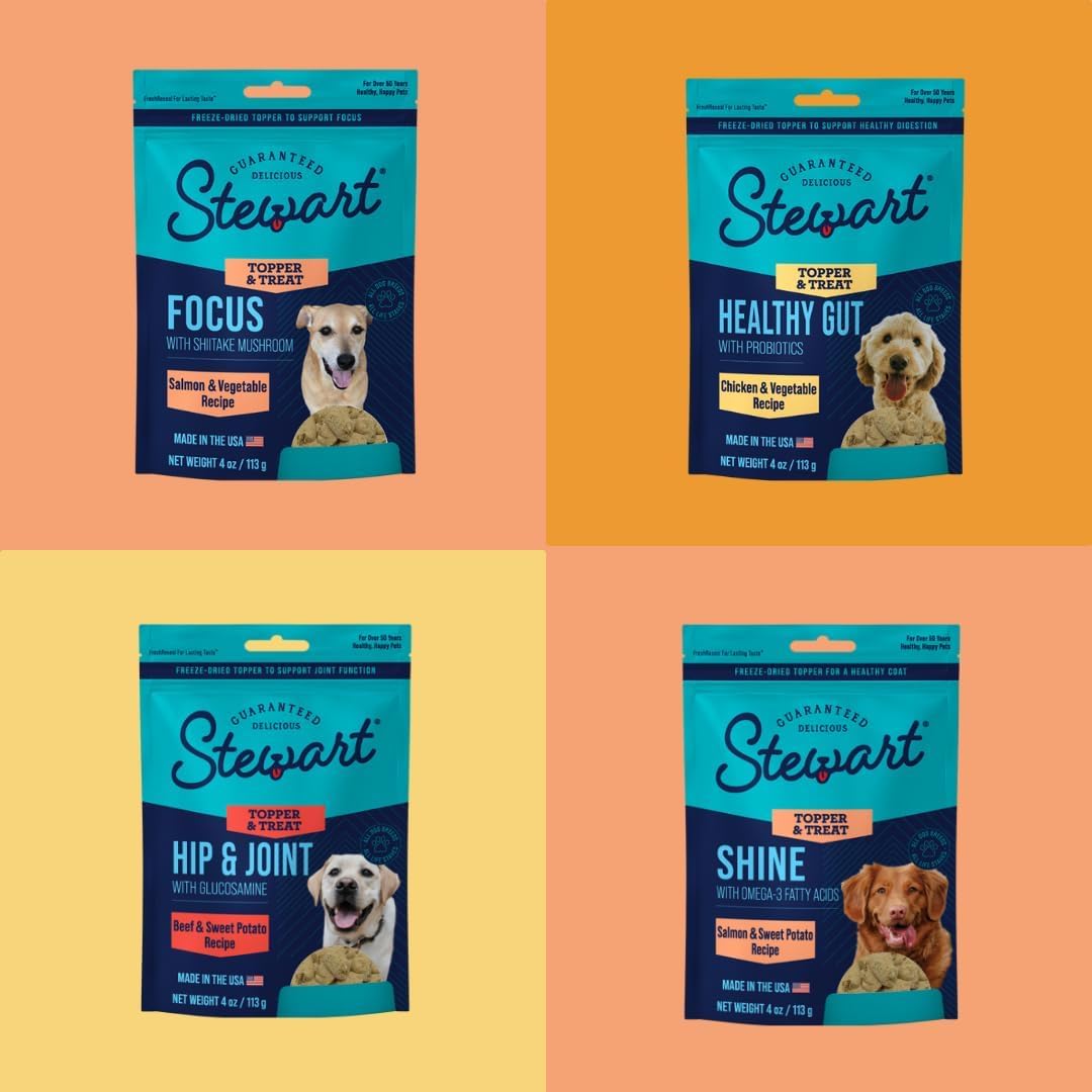 Stewart Freeze Dried Dog Food Topper, Healthy Gut, Chicken and Vegetable Recipe, 8 Ounce Pouch, Probiotics for Digestion