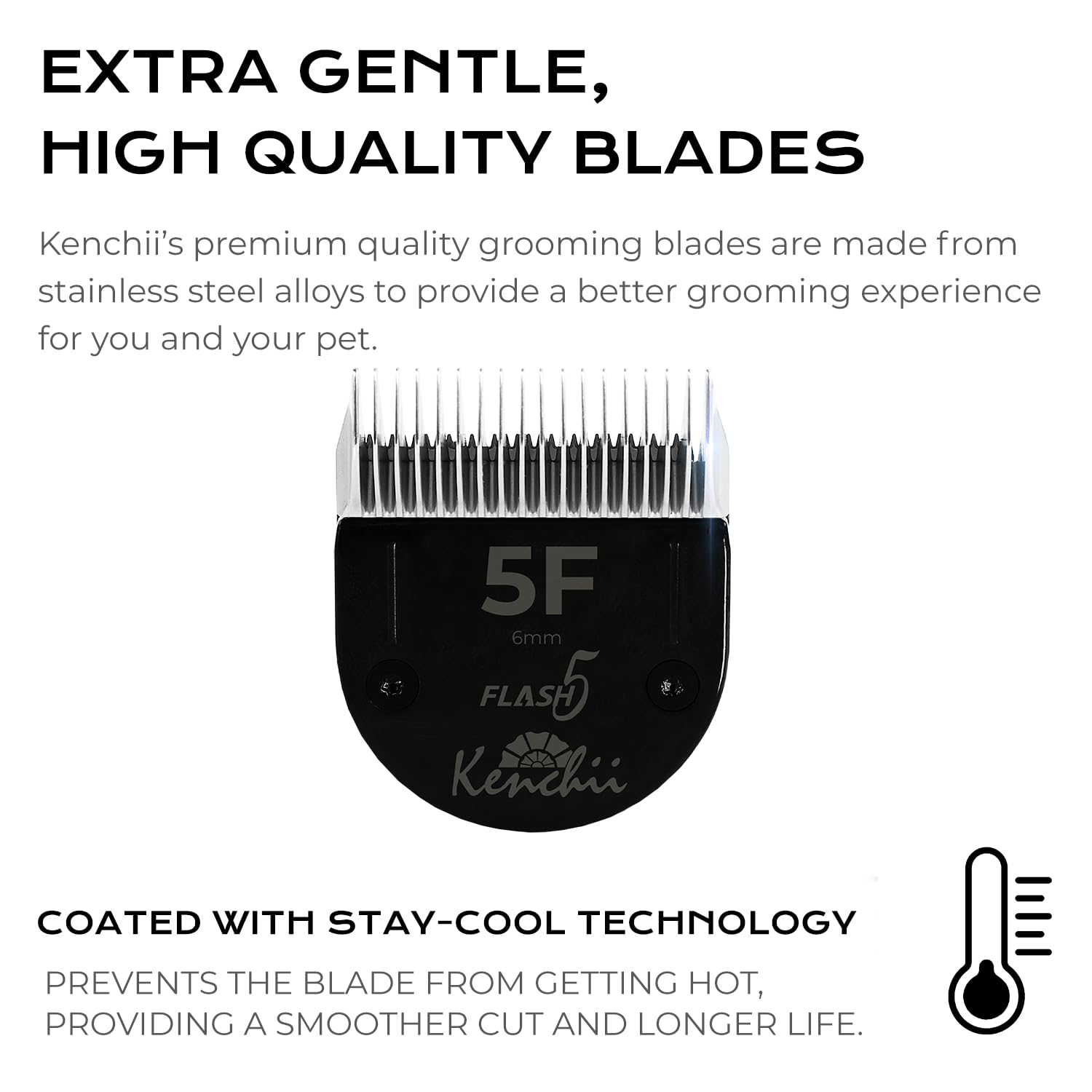 Kenchii Professional Dog Clipper Blade Flash 5 Pet Hair Clipper - Detachable Stainless Steel Blades for Dog Grooming - Hair Clip