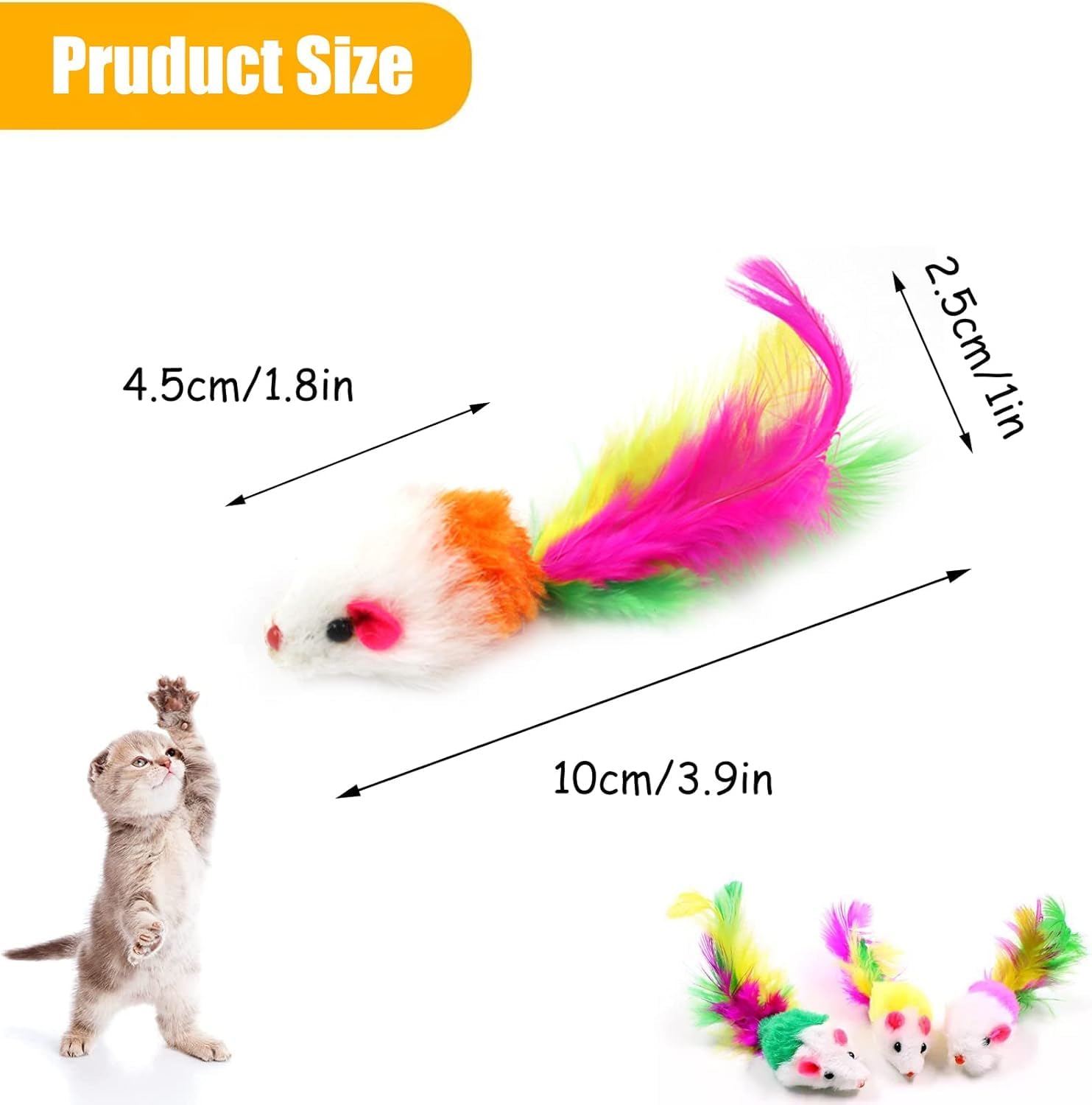 10 Pack Cat Mouse Toy With Fur, Feather, And Rattle Sounds - Interactive Catnip Mice For Chasing, Hunting, Exercising - Kitten C