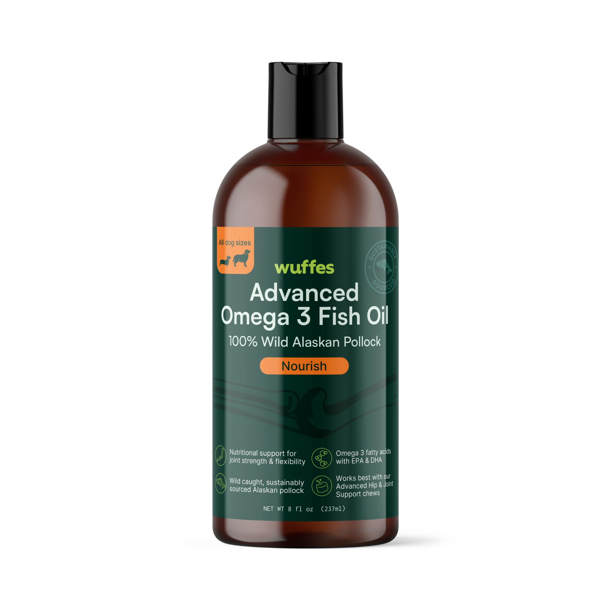 Wuffes Advanced Omega 3 Fish Oil for Dogs, Natural EPA & DHA Fatty Acids, Supports Healthy Skin and Coat, Joint Nutrition, Diges