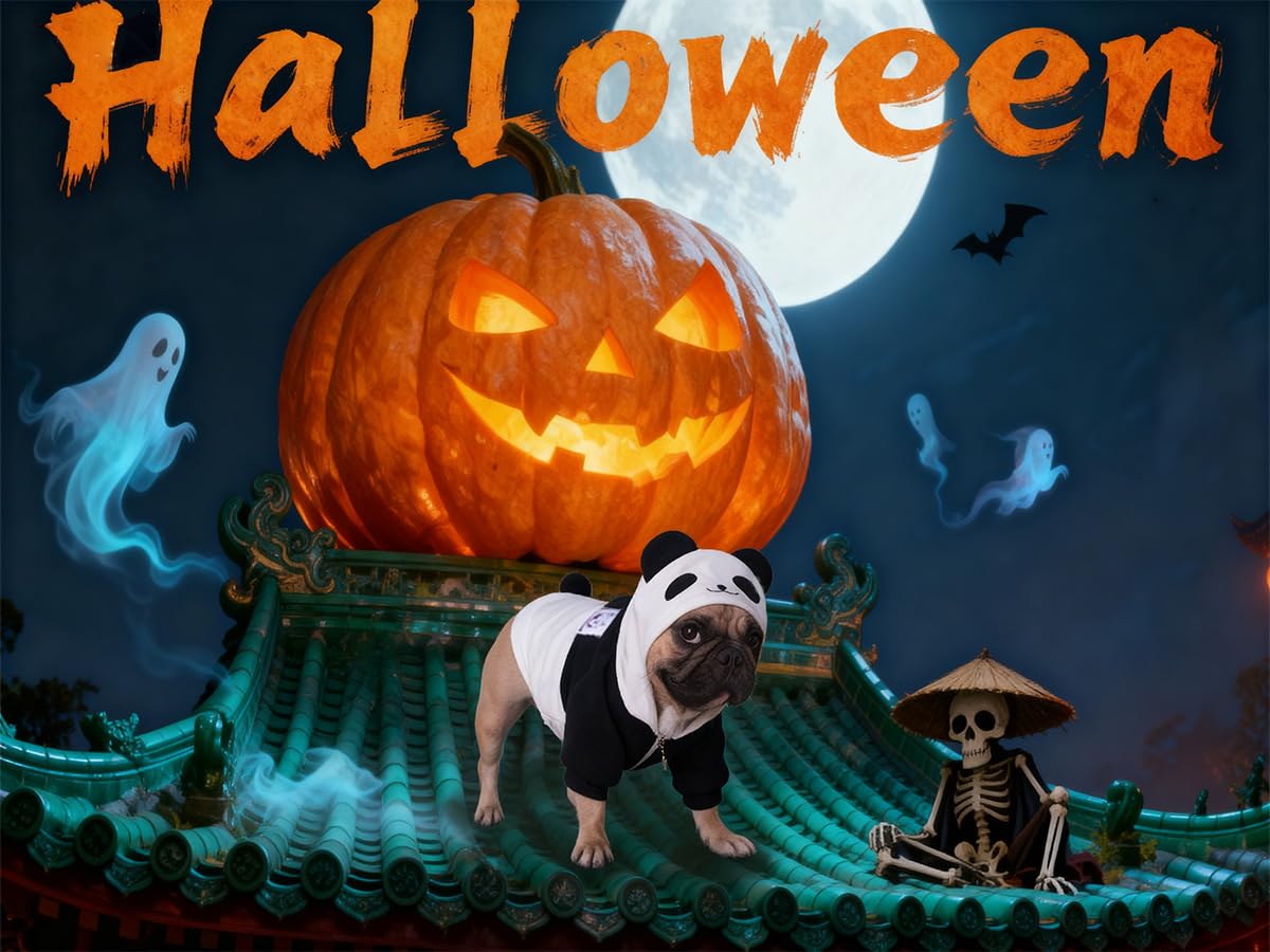 iChoue Panda Christmas Halloween Dog Costumes, Cute Animal Hoodies, Warm Pet Clothes for Medium Dogs French English Bulldog Pug