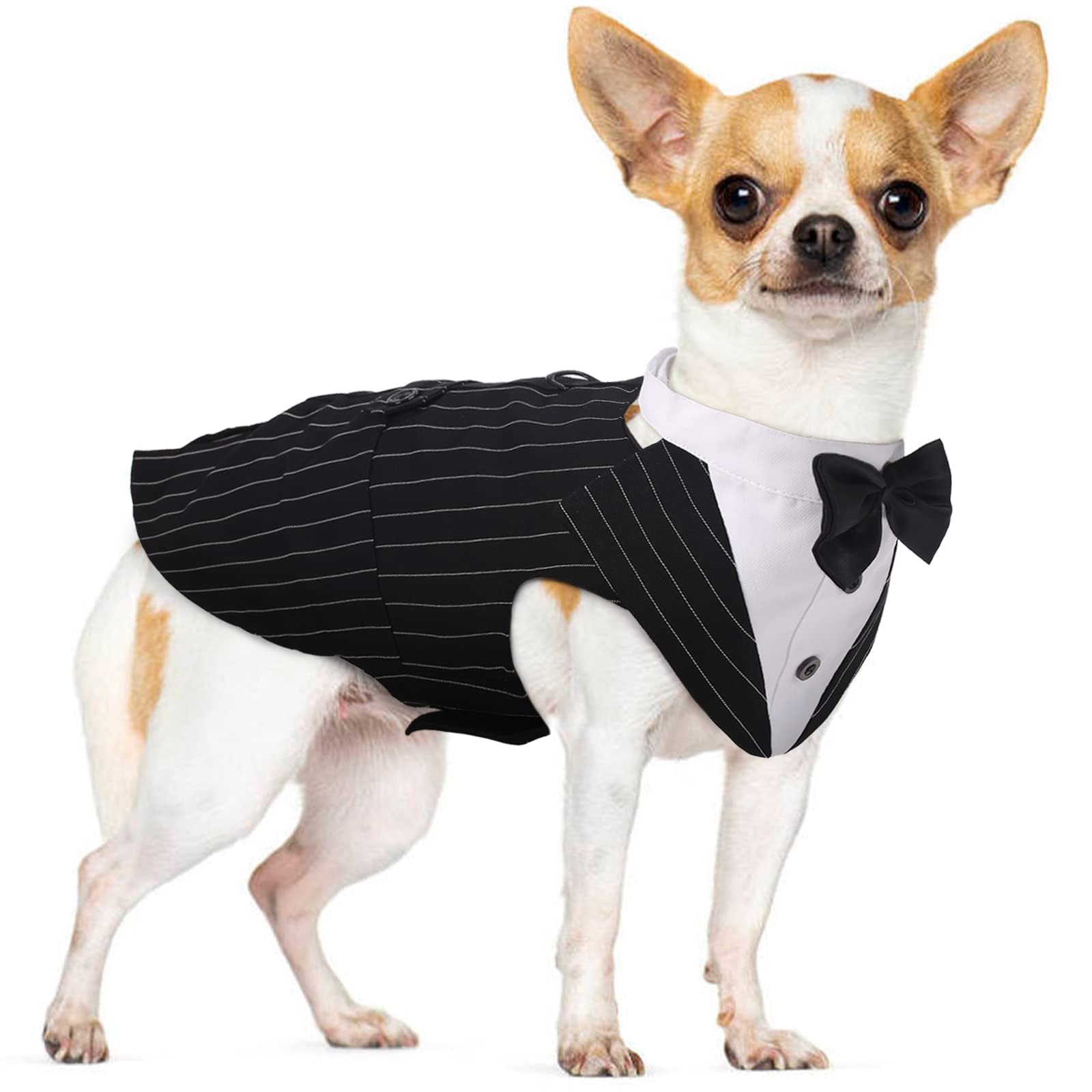 Pumyporeity Medium Dog Bowtie Tuxedo Suit, Cat Tuxedo, Dog Wedding Outfit, 2 Pieces/Pack, M, Stripe