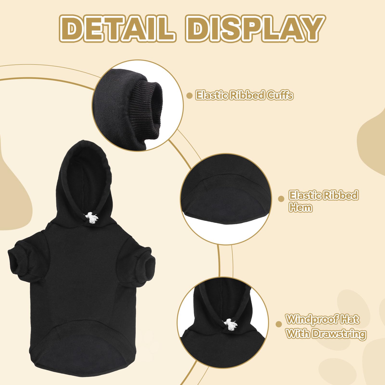 Dog Hoodie Dog Sweaters For Small Dogs Dog Sweater Soft Solid Brushed Fleece Dog Clothes Dog Hoodie Sweatshirt With Pocket(Black