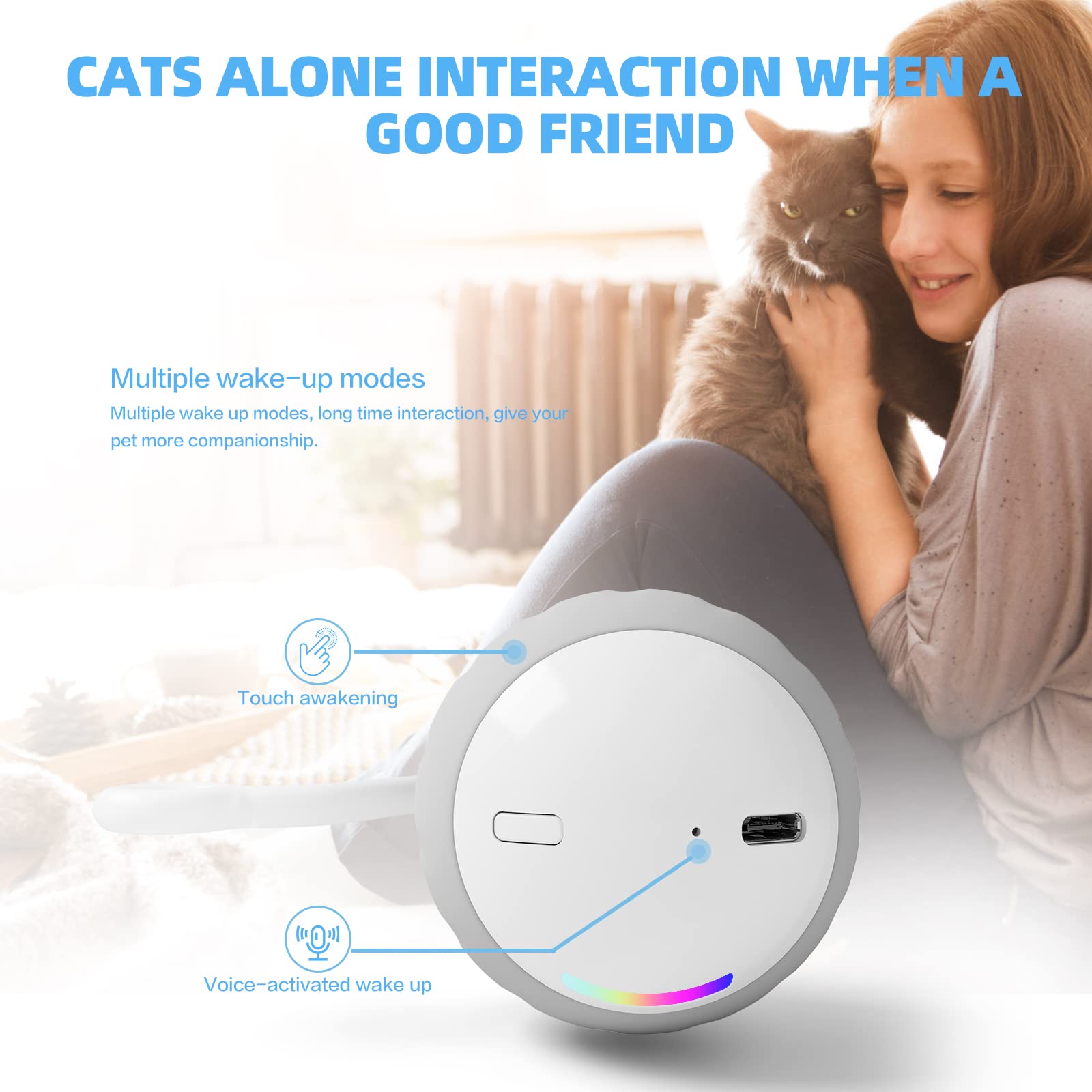 Cat Toys Interactive For Indoor Cats, Touch & Sound Smart Control - Fast Slow 2 Speed Motion Activated Cat Ball Toy For Bored Ca