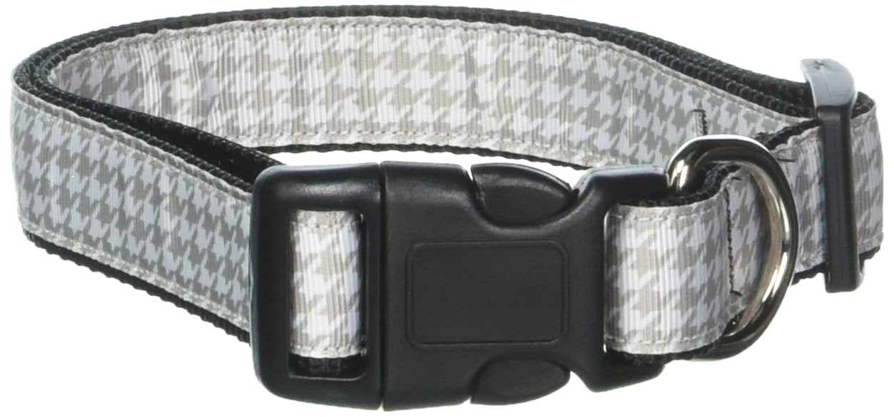 Pet Dog & Cat Nylon Collar or Leash, &quot;Houndstooth Grey&quot; LG Collar