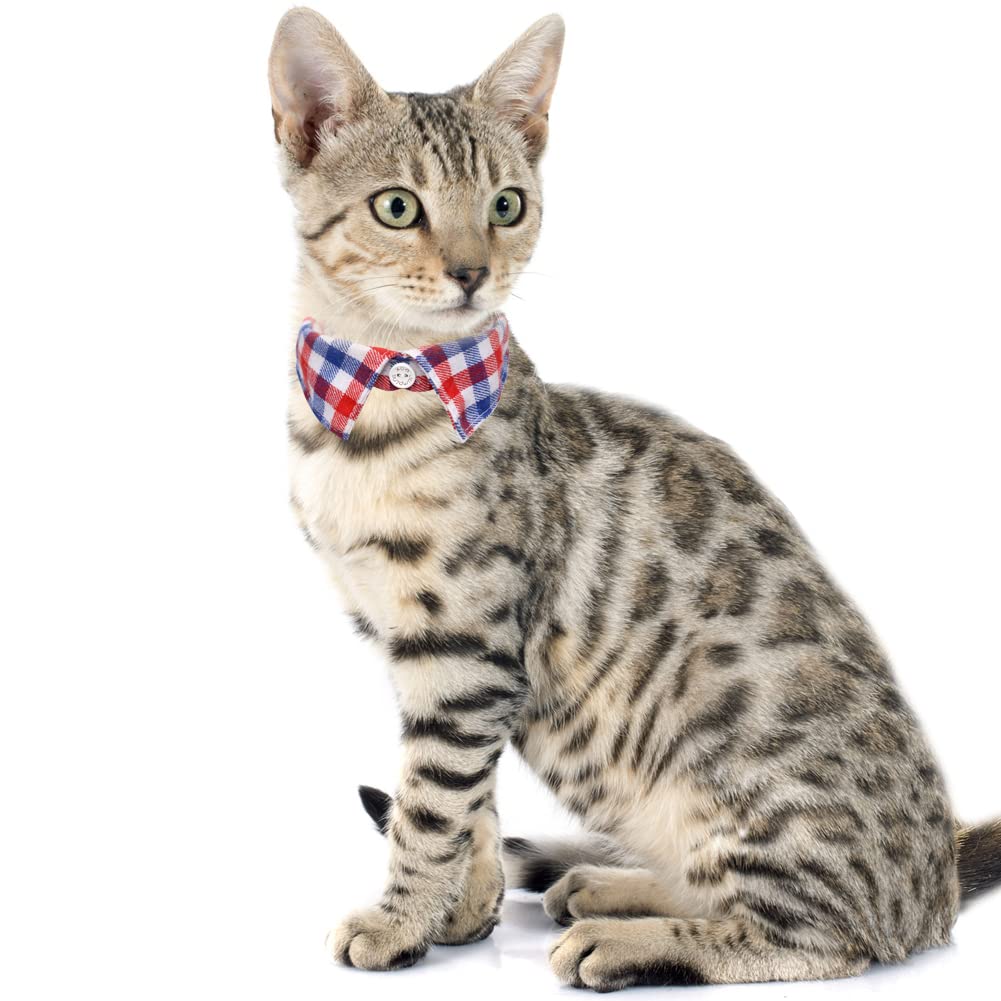 2 Pack/Set Cat Collar Breakaway With Cute Bow Tie And Bell Plaid For Kitty Adjustable Safety