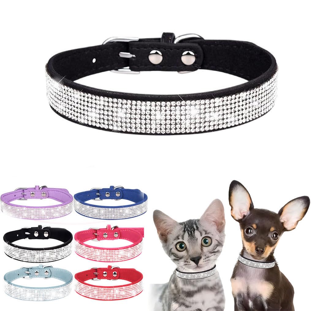 Bling Dog Collar, Rhinestone Dog Collars Cute Diamond Jewel Sparkle Fancy Leather Cat Pet Collar For Xxs Xsmall Small Medium Lar