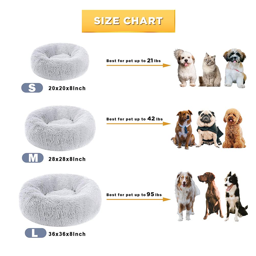 Kimpets Dog Bed Calming Dog Beds For Small Medium Large Dogs - Round Donut Washable Dog Bed, Anti-Slip Faux Fur Fluffy Donut Cuddler Anxiety Cat Bed(20')