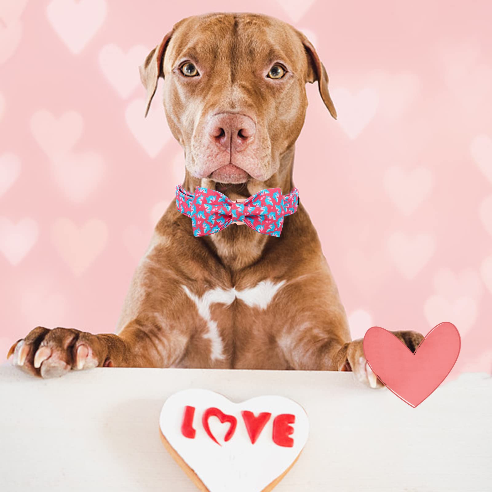 Elegant Little Tail Mother'S Day Heart Dog Collar, Pink, Medium, Small Dogs, Cotton, Unique Bowtie Design