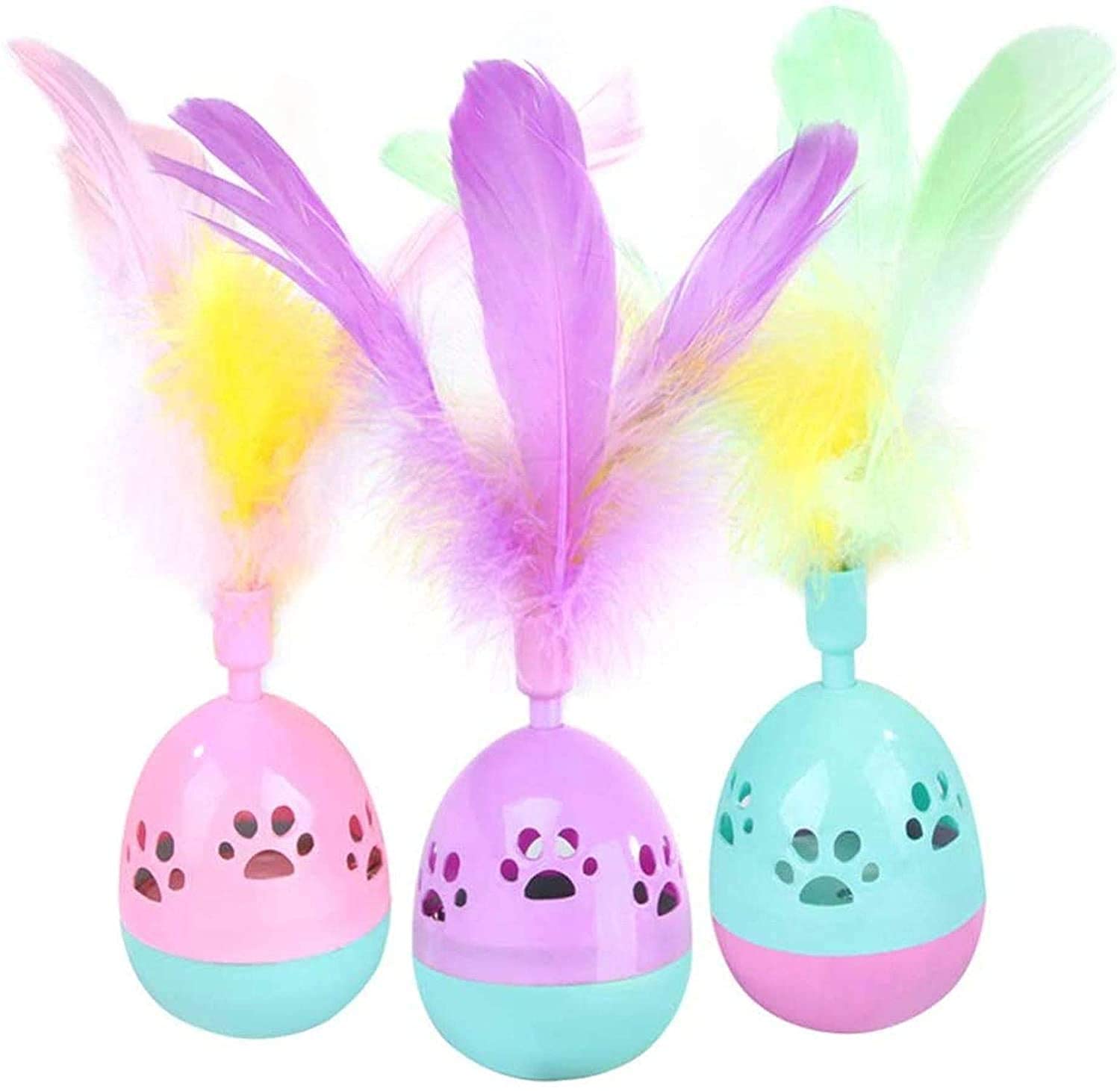 Rvpaws Cat Toy Interactive Rolly Polly Tumbler With Feather Toy & Treat Dispensing Toy Kitten Toys (Color May Vary) (Pack Of 1)