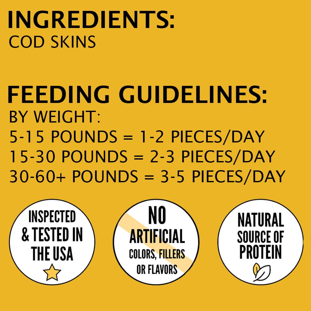 Hubert Pet Premium Cod Skin Crisps - Single Ingredient Gourmet Dog Treats, 8 oz Resealable Trial Size Bag