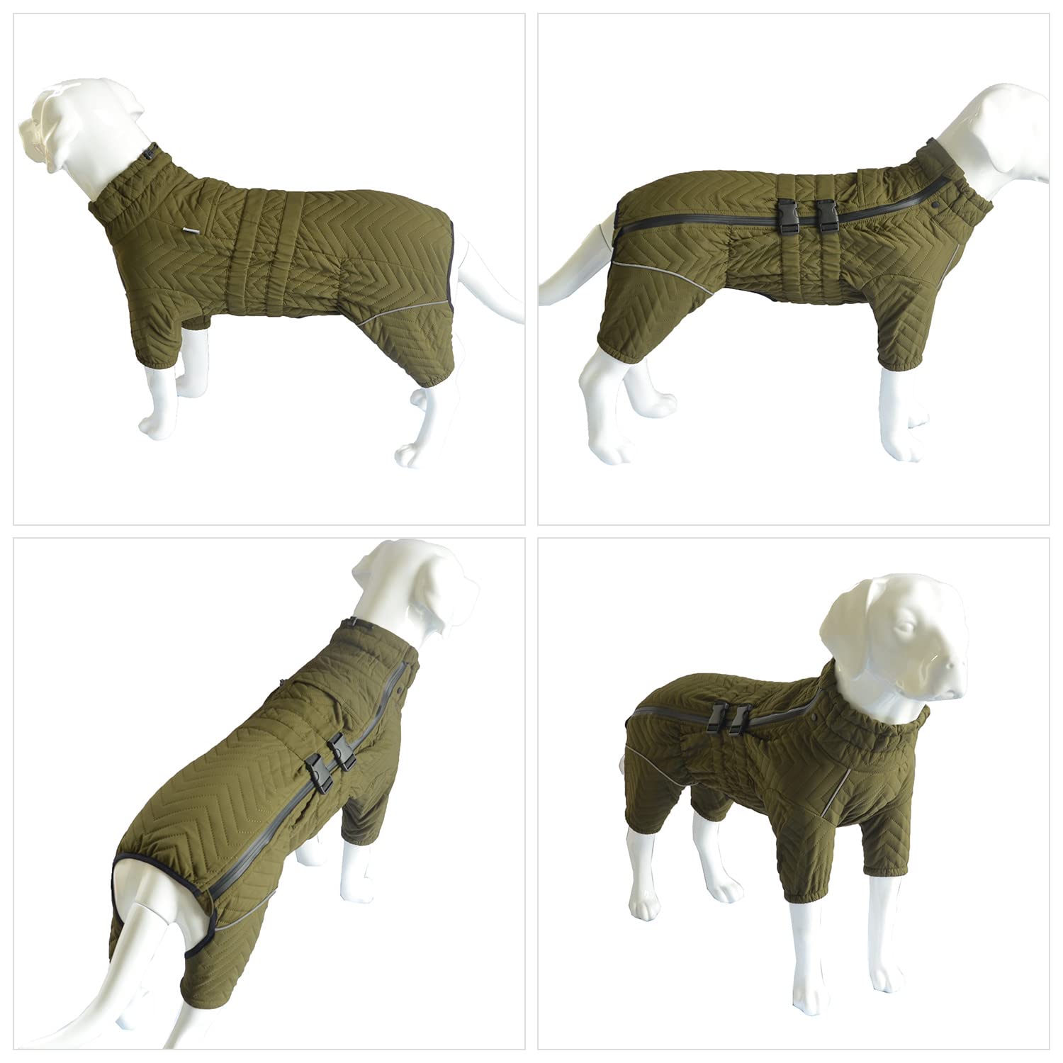 Warm Dog Coat Double Layers Dog Vest, 4 Legs Covered Windproof Waterproof Reflective, Olive 5Xl