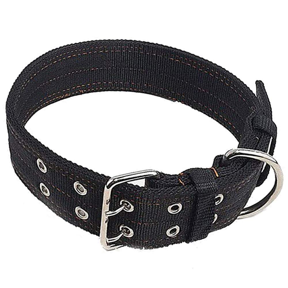 Cdycam Heavy Duty Adjustable Dog Collar, 1.5 Inch Wide Military Thick Dog Collars For Large Dogs, Breathable Nylon Pet Collar With Metal Buckle & D Ring (Large, Black)