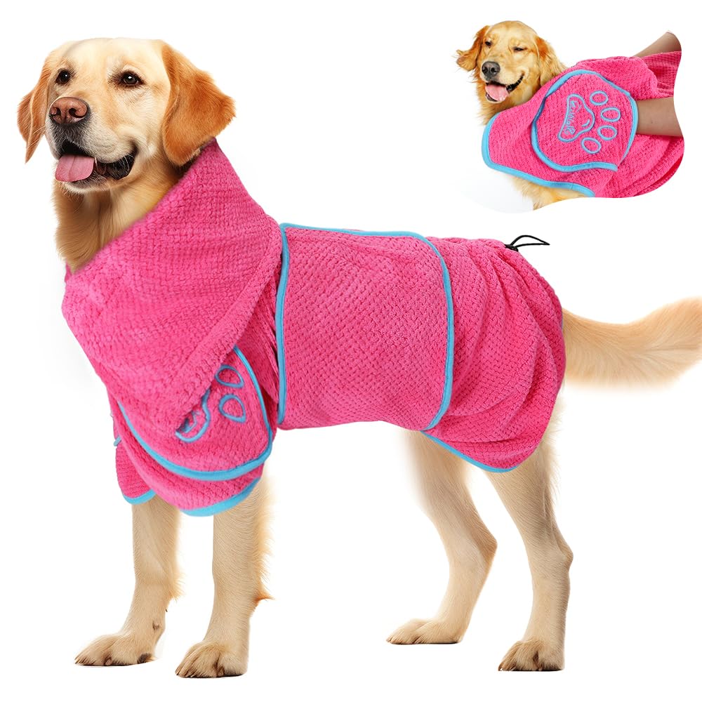 Slowton Dog Bathrobe Towel - Super Absorbent Microfiber Pet Quick Drying Towel, Wearable Soft Bath Robes For After Bath Shower S