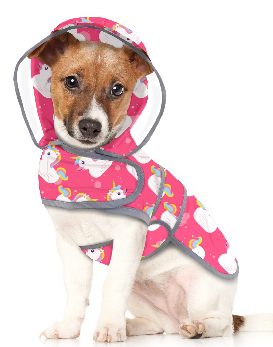 Hde Dog Raincoat With Clear Hood Rain Jacket Poncho For Small Medium Large Dogs Unicorn Ducks Pink - M