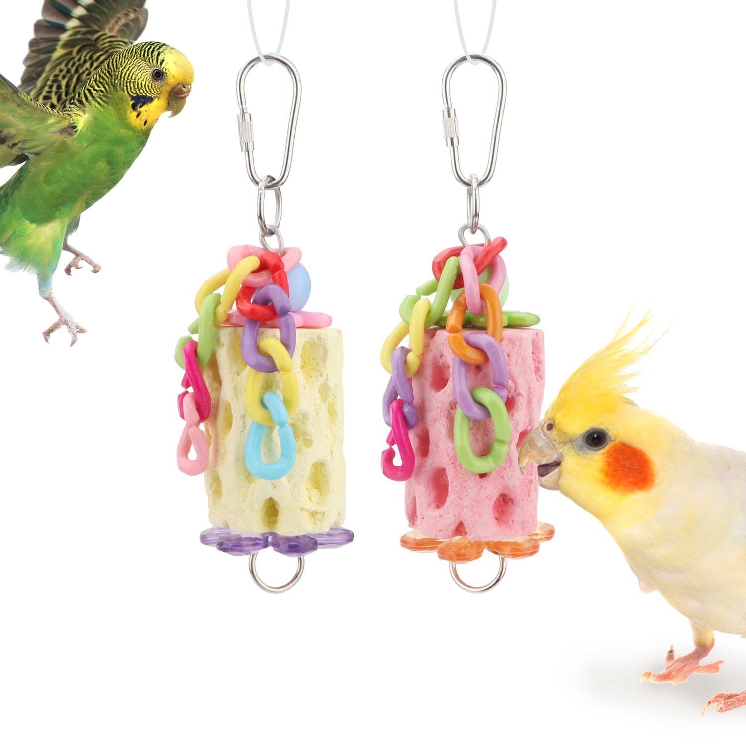 Wontee Bird Chewing Toys Bird Beak Grinding Stone Calcium Parakeet Treats for Budgies Cockatiels Conures Quaker Senegal Parrot (
