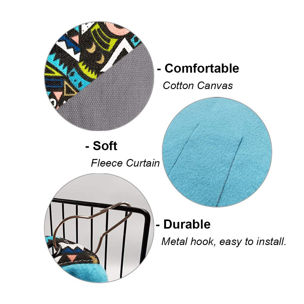 Rioussi Guinea Pig Hideout Hideaway Corner Fleece Toys Cage Accessories With Reversible Sides, Geo/Gray+Blue X 1 Curtain
