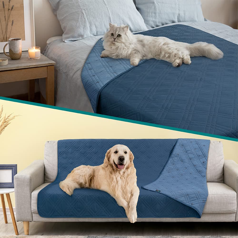 Petami Waterproof Dog Bed Cover Pet Blanket For Medium Large Dog, Couch Cover Sofa Furniture Protector For Dogs Cat, Reversible Water-Resistant Anti-Slip Pad Mat Quilt Washable, 52X82 Blue