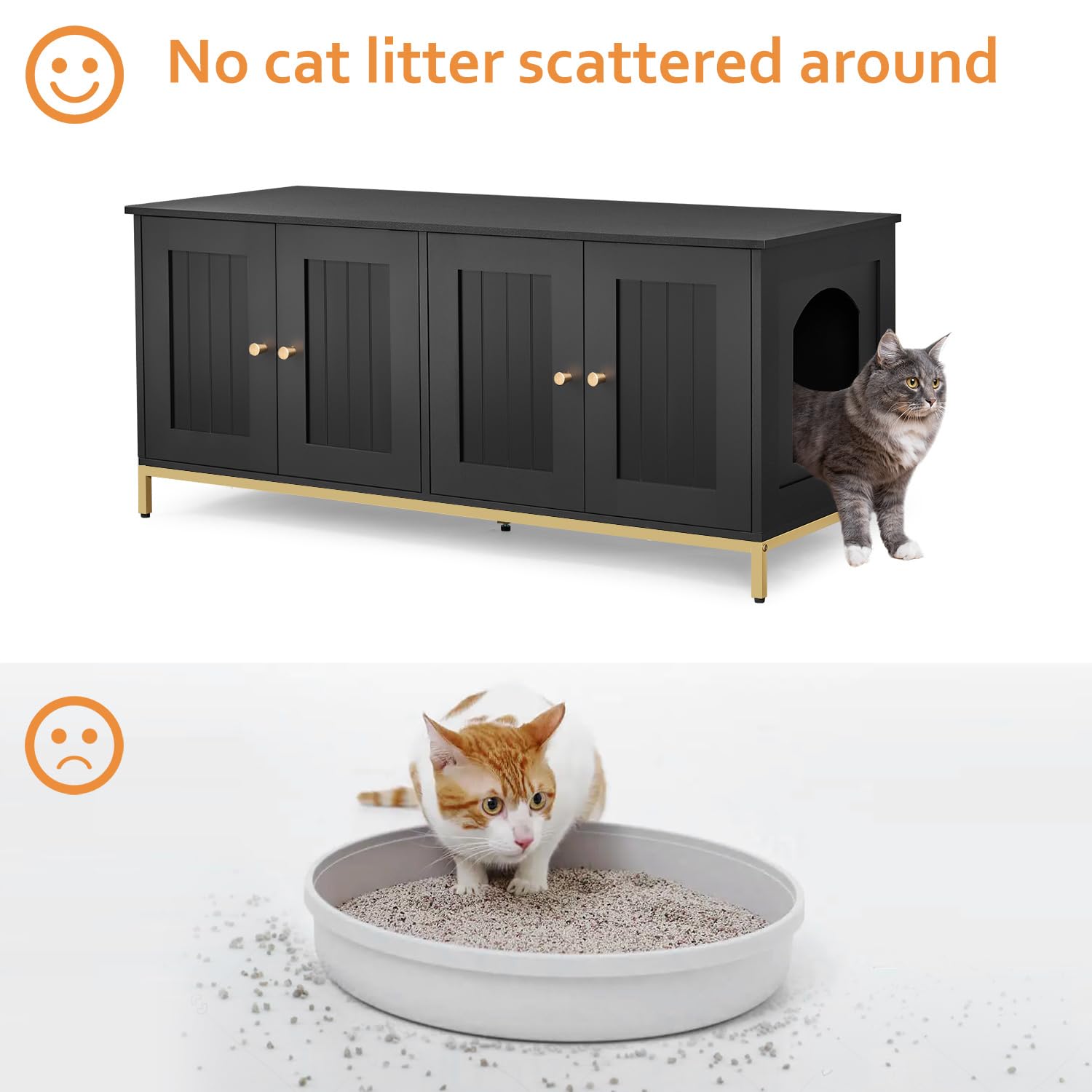 Homhedy Cat Litter Box Enclosure for 2 Cats, Litter Box Furniture Hidden with Double Room, Cat House, 47.2   L x 17.7   W x 21.7