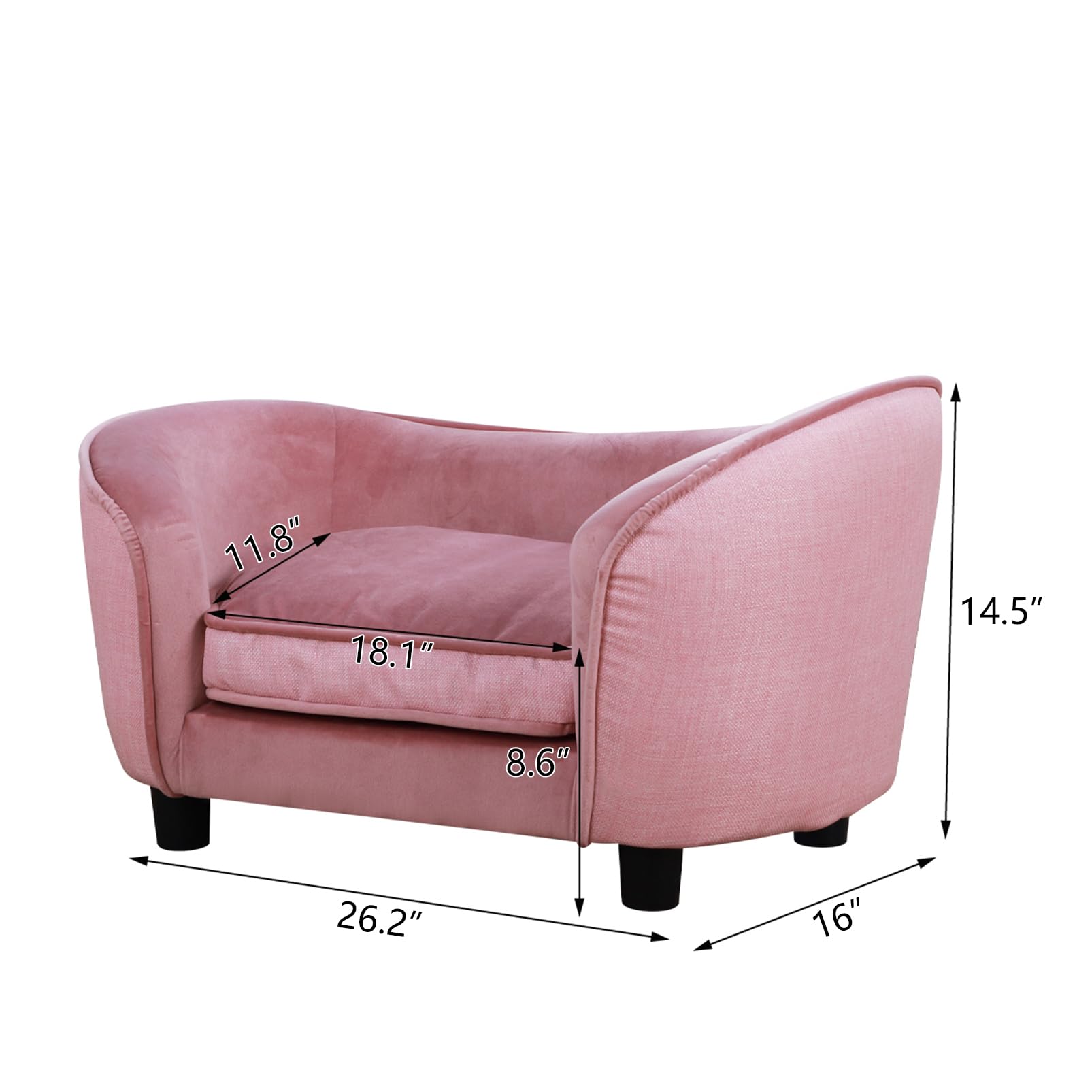 Pet Sofa Bed, Velvet Couch With Washable Cushion For Small Dog Cat, Gray (Pink)