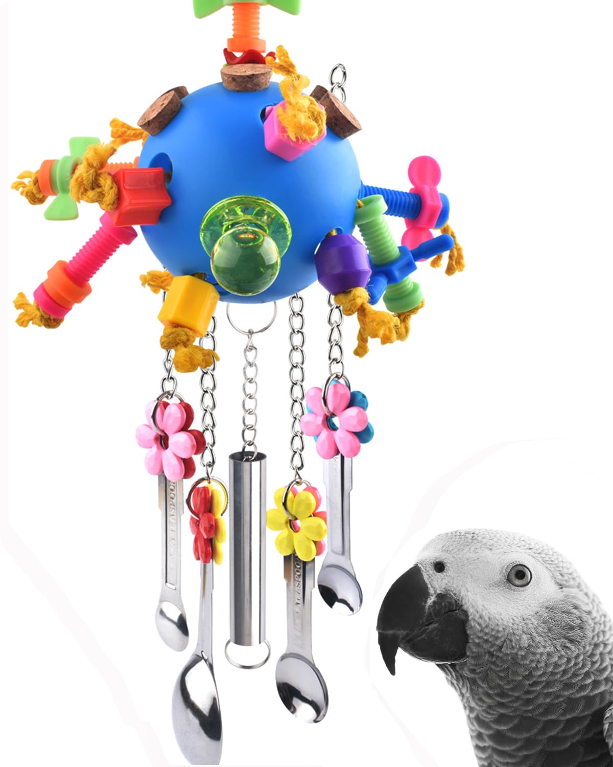 KATUMO Bird Toys, Parrot Pull Spoons Colorful Acrylic Stick Toys Bird Chew Toys for Amazon Parrot, African Grey, Conure, Caique,