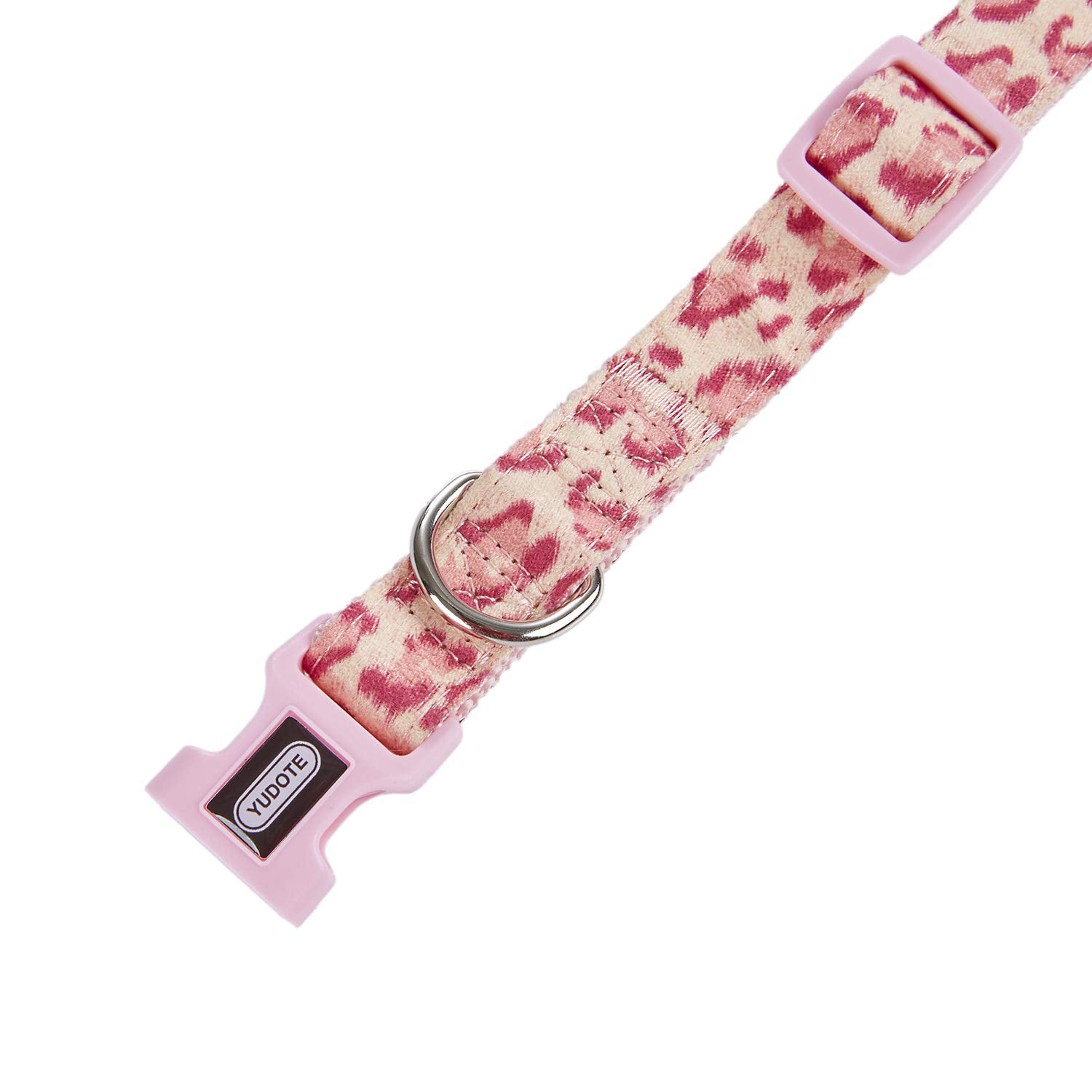 Petiry Fancy Pink Leopard Dog Collar Flocking Fabric Cheetah Scent Premium Soft and for Puppy,Middle and Big Dogs(Neck:12''-18''