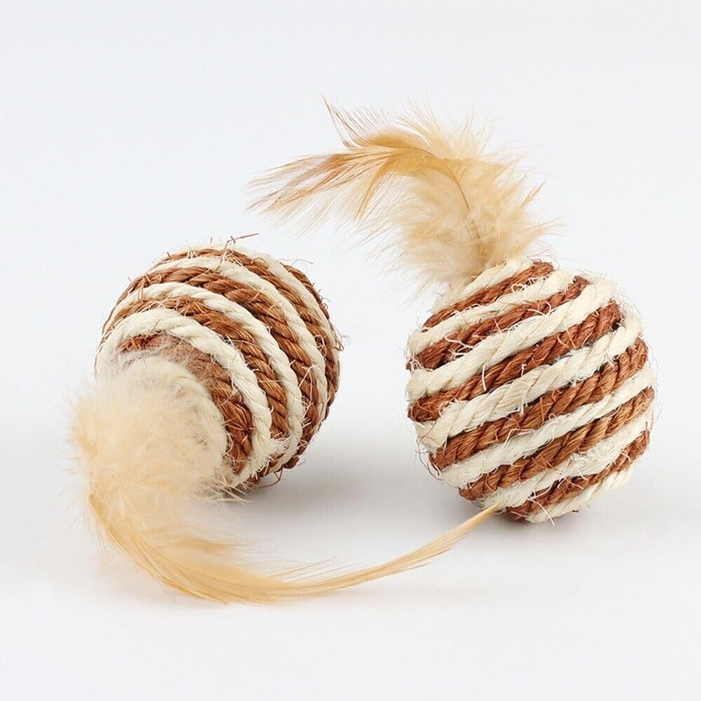 Cozy Puppies 2 Pcs Interactive Kitten Games Toys Sisal Ball Cat Training Catcher Cat Playing Toy (Color May Vary)