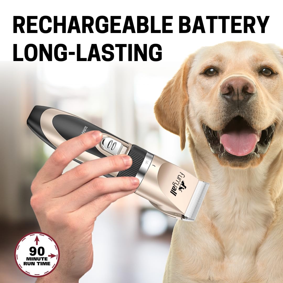 Furryall Dog Clippers For Grooming Low Noise Cordless Rechargeable Electric Quiet Dog Grooming Clippers Kit For Pets Cats
