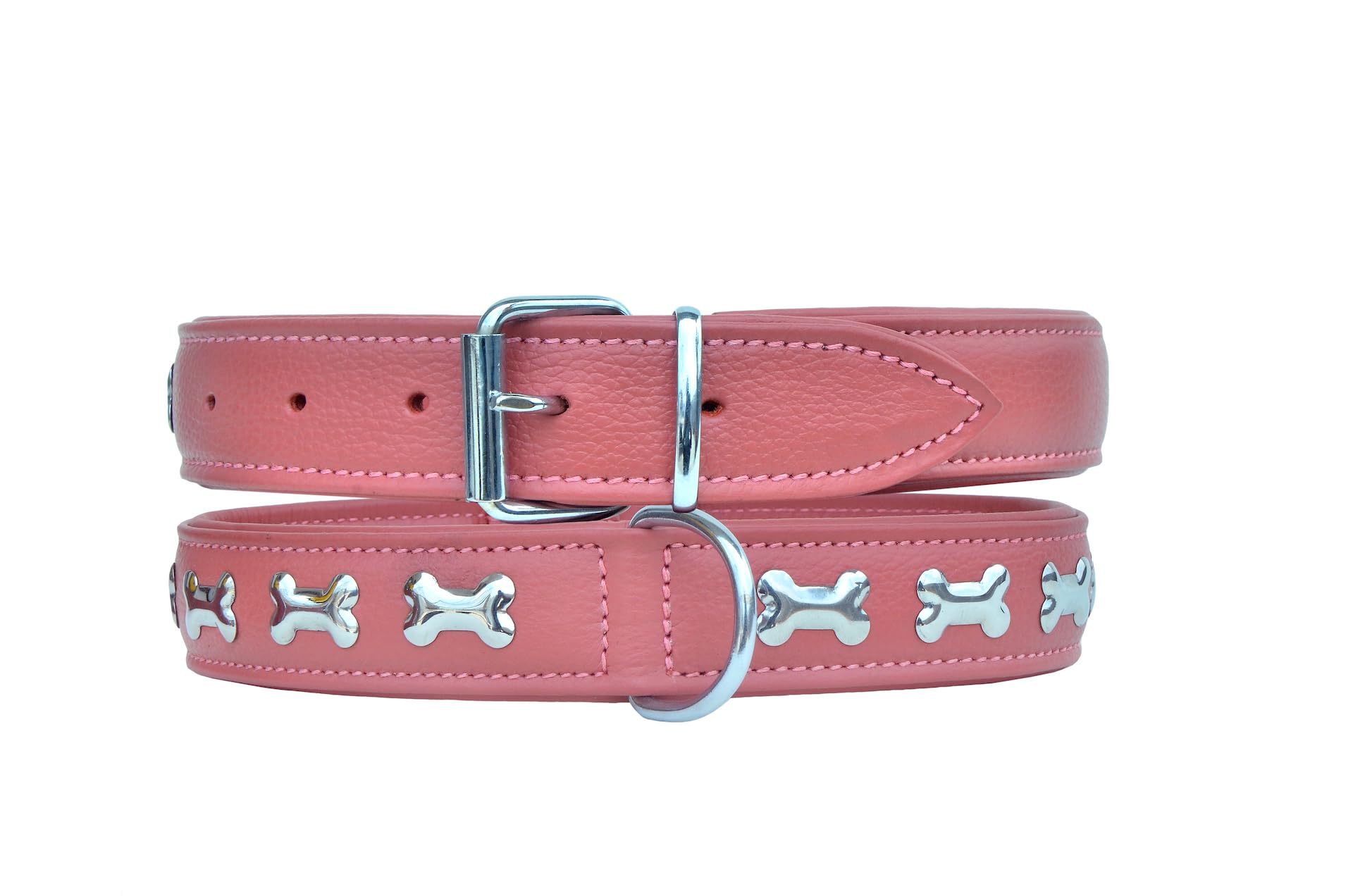 Leather Dog Collar Padded For Comfort For Puppies And Big Dogs With Bone Studs 10Ab303-S