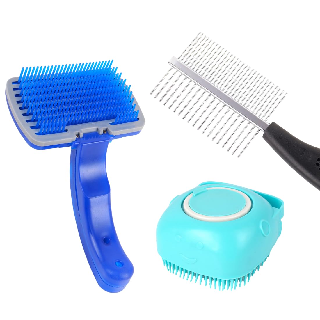 Professional Pet Grooming Brush Set, SelfCleaning Dog Brush with Ergonomic Handle, Blue and Turquoise, Dual Brush Design for Do