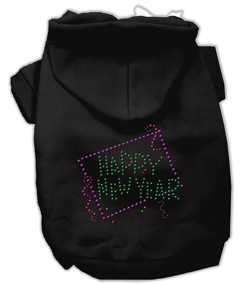 Pet, Dog & Cat Hoodie Rhinestone, Happy New Year Black SM (3-6 lbs.)