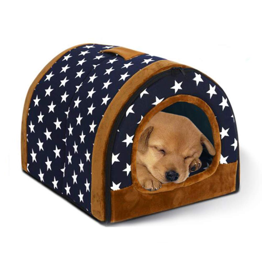 Barelove Dog Bed For Indoor Cat Small Pet Doggy, 2 In 1 Portable Soft Plush Pet Kitten Lgloo House Cave Warm Cozy Premium Cotton Puppy Rabbit Tent Beds With Removable Cushion & Anti-Slip Bottom (Star)