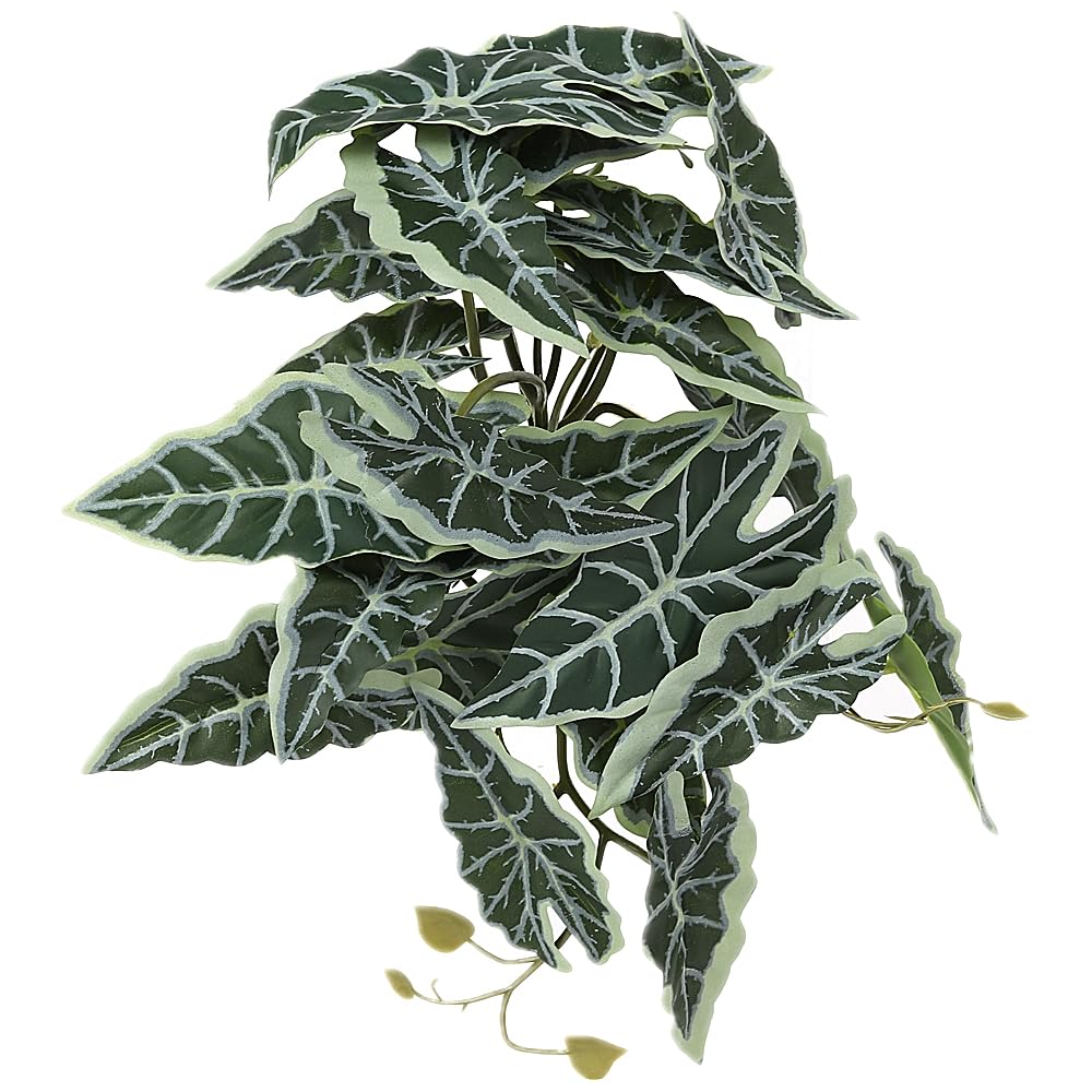 Woledoe Reptile Plants For Terrarium, Amphibian Habitat Decor Artificial Hanging Plants With Suction Cup - Fake Alocasia Black V