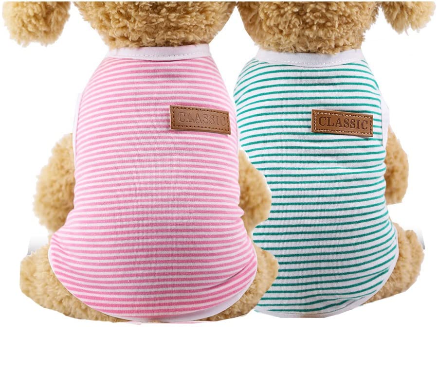 Kutkut Combo Of 2 Striped T-Shirt Clothes For Small Dogs & Cats,Summer Cotton Vest Doggy Tank Top For Cavalier King, French Bull