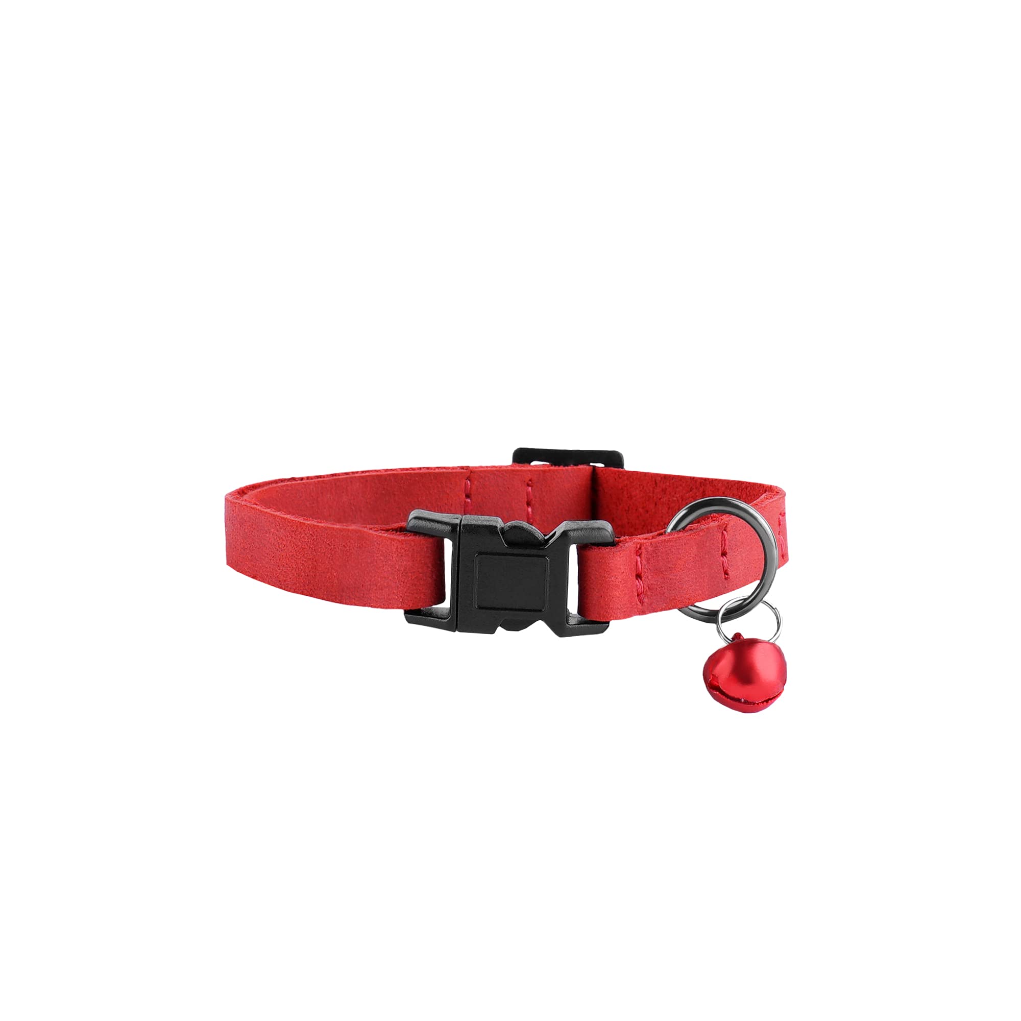 Murom Breakaway Cat Collar Leather Soft Adjustable Pet Kitten Collars With Bell Pink Brown Blue Green Red (Red)