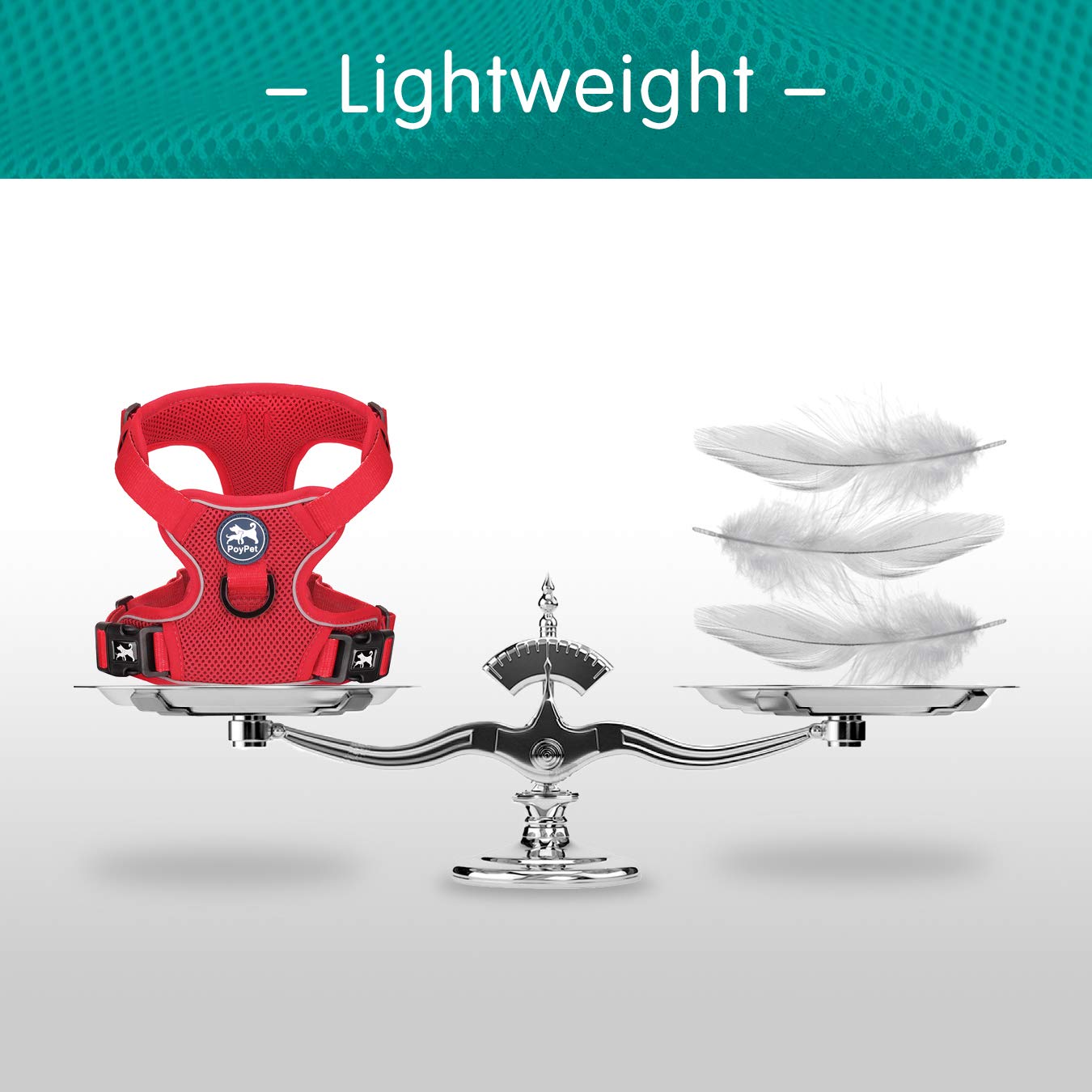 Poypet Reflective Soft Breathable Mesh Dog Harness Choke-Free Double Padded Vest With Adjustable Neck And Chest(Red,L)