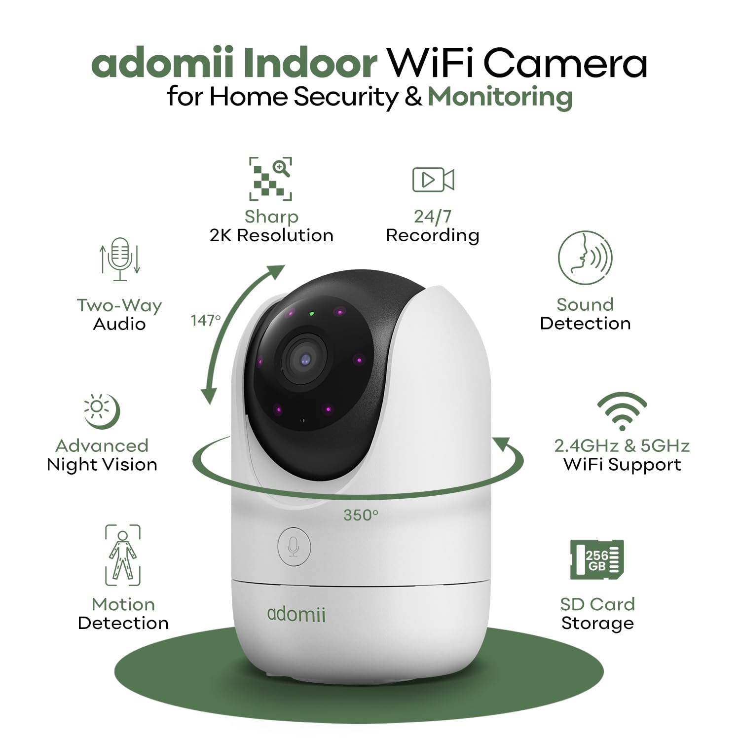 Adomii Audio Security Camera - Easy To Set (Indoor)
