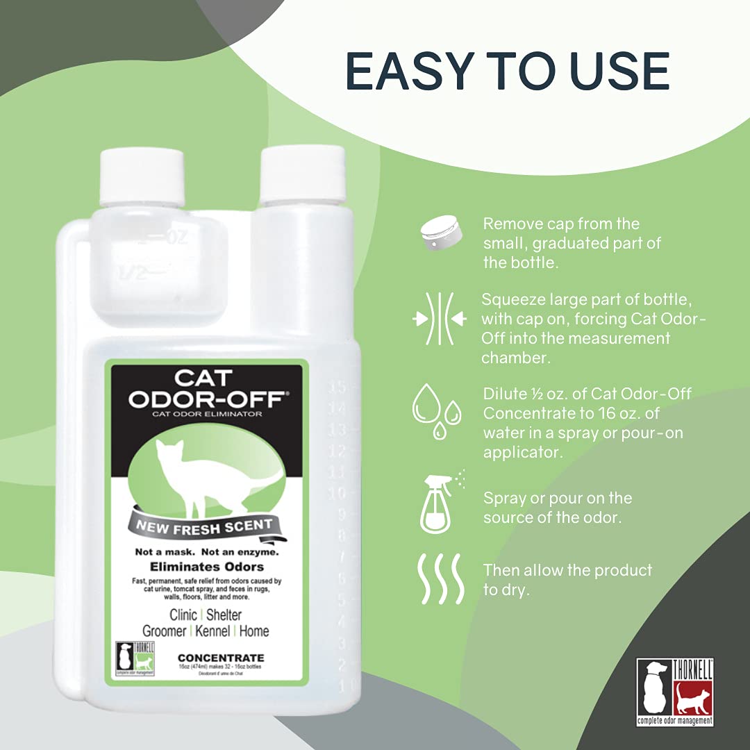 Thornell Cat Odor-Off Fresh Scent Concentrate Pet Smell Odor Eliminator Bundle - Cat Odor Eliminator Concentrate For Pet Urine O